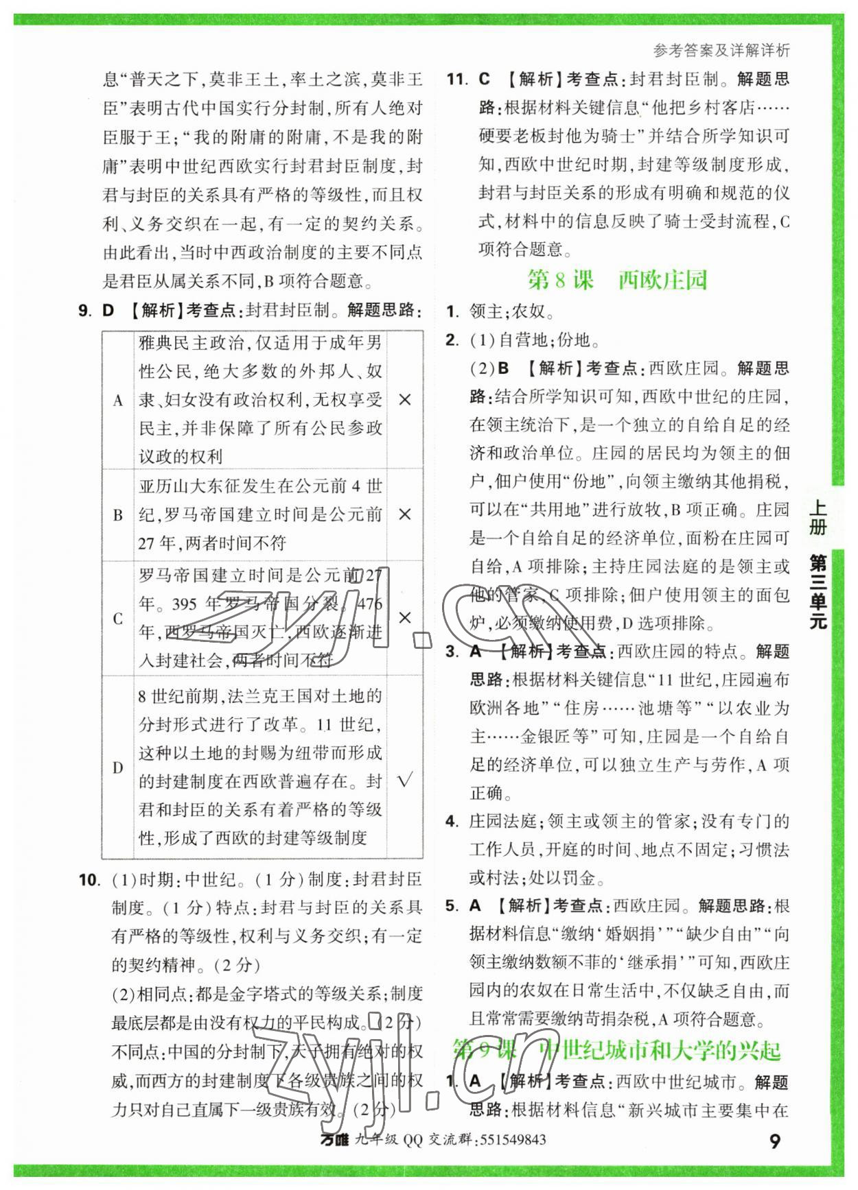 2023年萬(wàn)唯中考基礎(chǔ)題九年級(jí)歷史全一冊(cè)人教版 參考答案第9頁(yè)