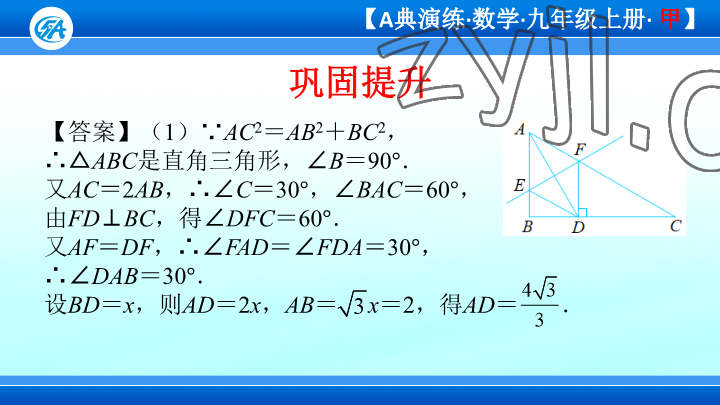 2023年優(yōu)藍(lán)數(shù)學(xué)A典演練九年級(jí)上冊(cè)北師大版 參考答案第28頁(yè)