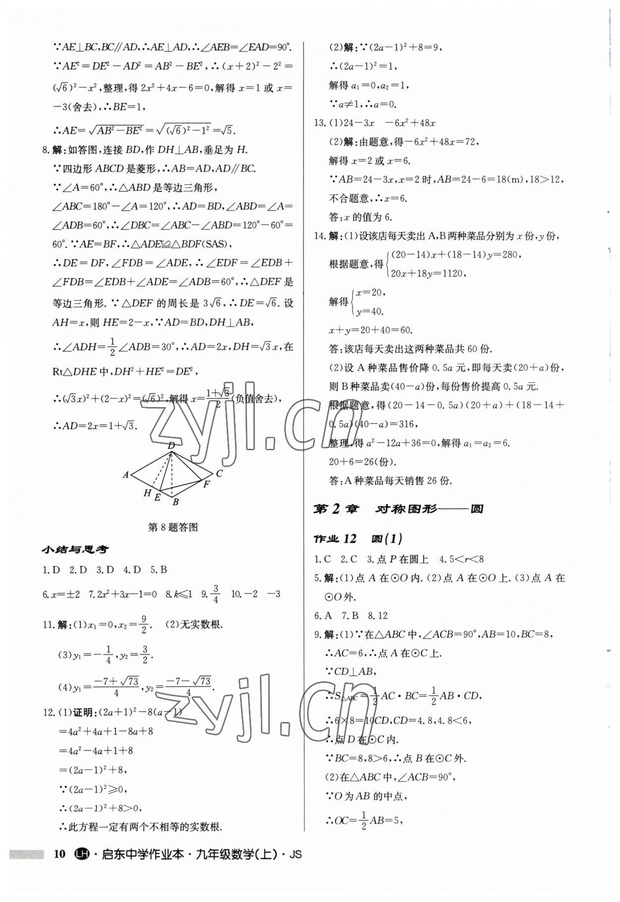 2023年啟東中學(xué)作業(yè)本九年級數(shù)學(xué)上冊蘇科版連淮專版 第10頁