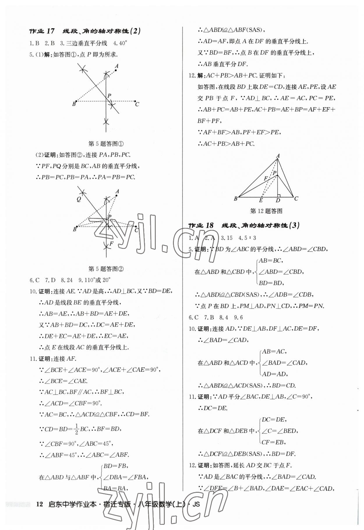 2023年啟東中學作業(yè)本八年級數(shù)學上冊蘇科版宿遷專版 第12頁