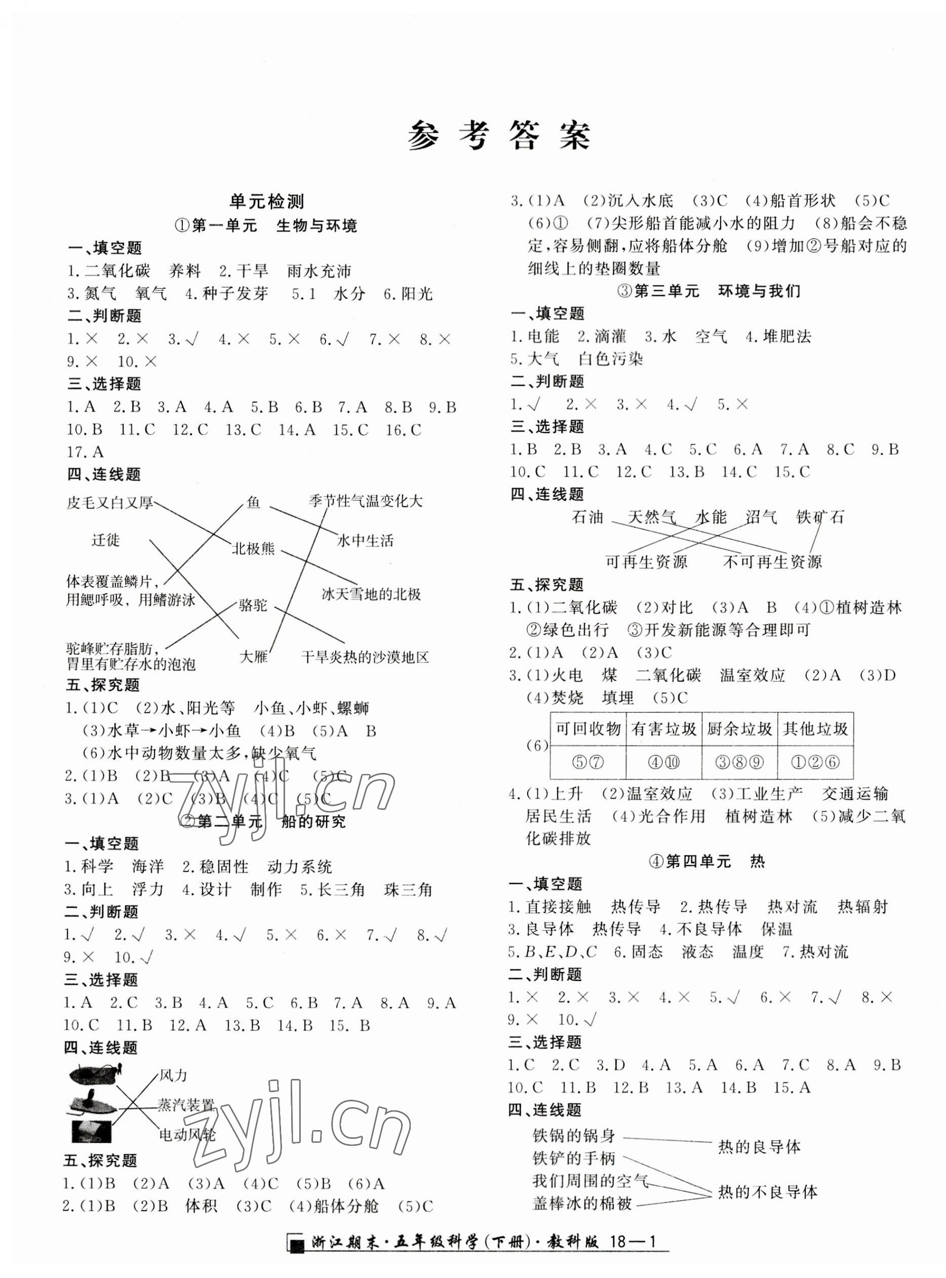 2023年勵耘書業(yè)浙江期末五年級科學(xué)下冊教科版 第1頁