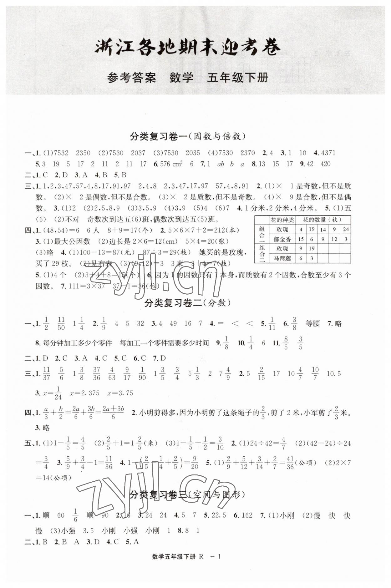 2023年浙江各地期末迎考卷五年級數(shù)學(xué)下冊人教版 第1頁