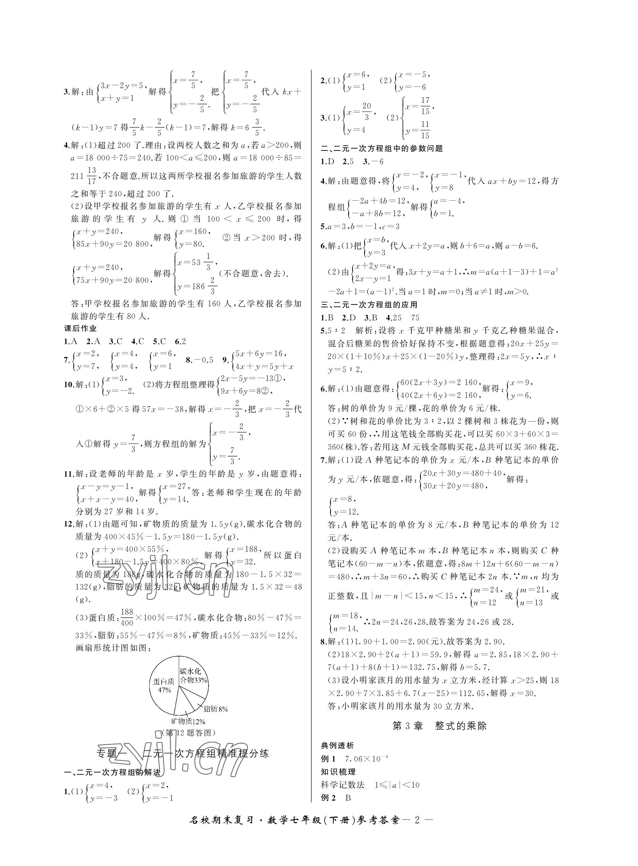 2023年名校期末復(fù)習(xí)寶典七年級數(shù)學(xué)下冊浙教版 參考答案第2頁