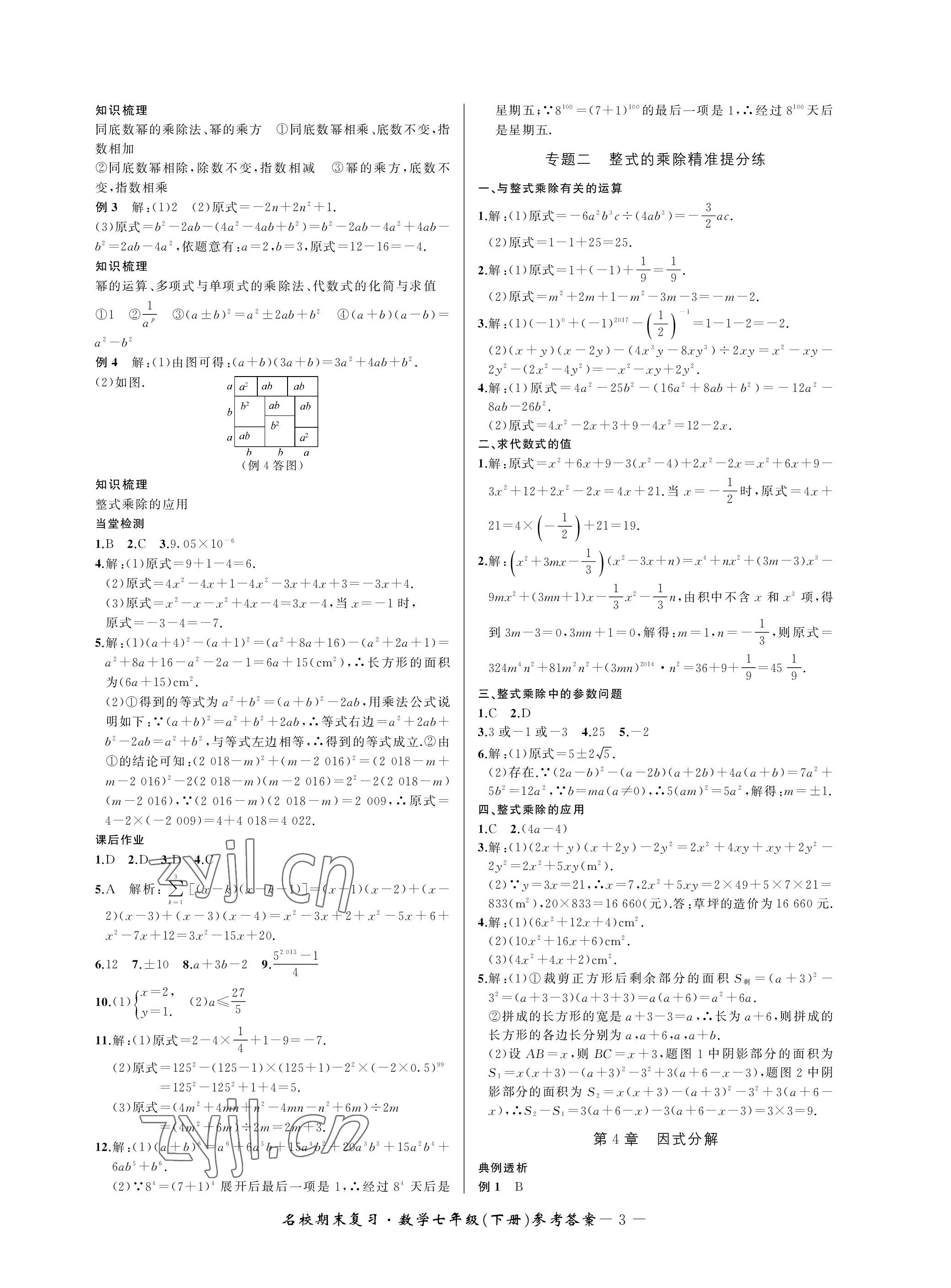 2023年名校期末復(fù)習(xí)寶典七年級數(shù)學(xué)下冊浙教版 參考答案第3頁