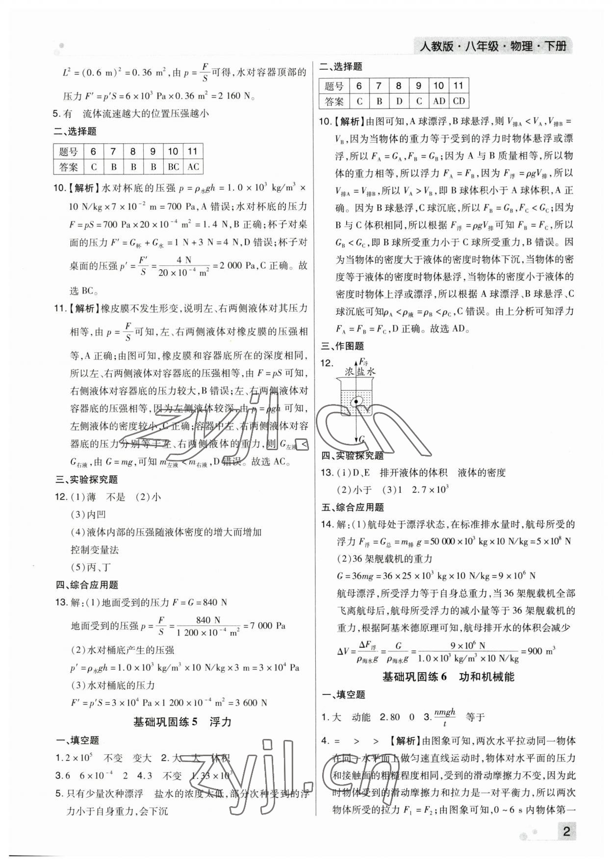 2023年期末考試必刷卷八年級物理下冊人教版河南專版 參考答案第2頁