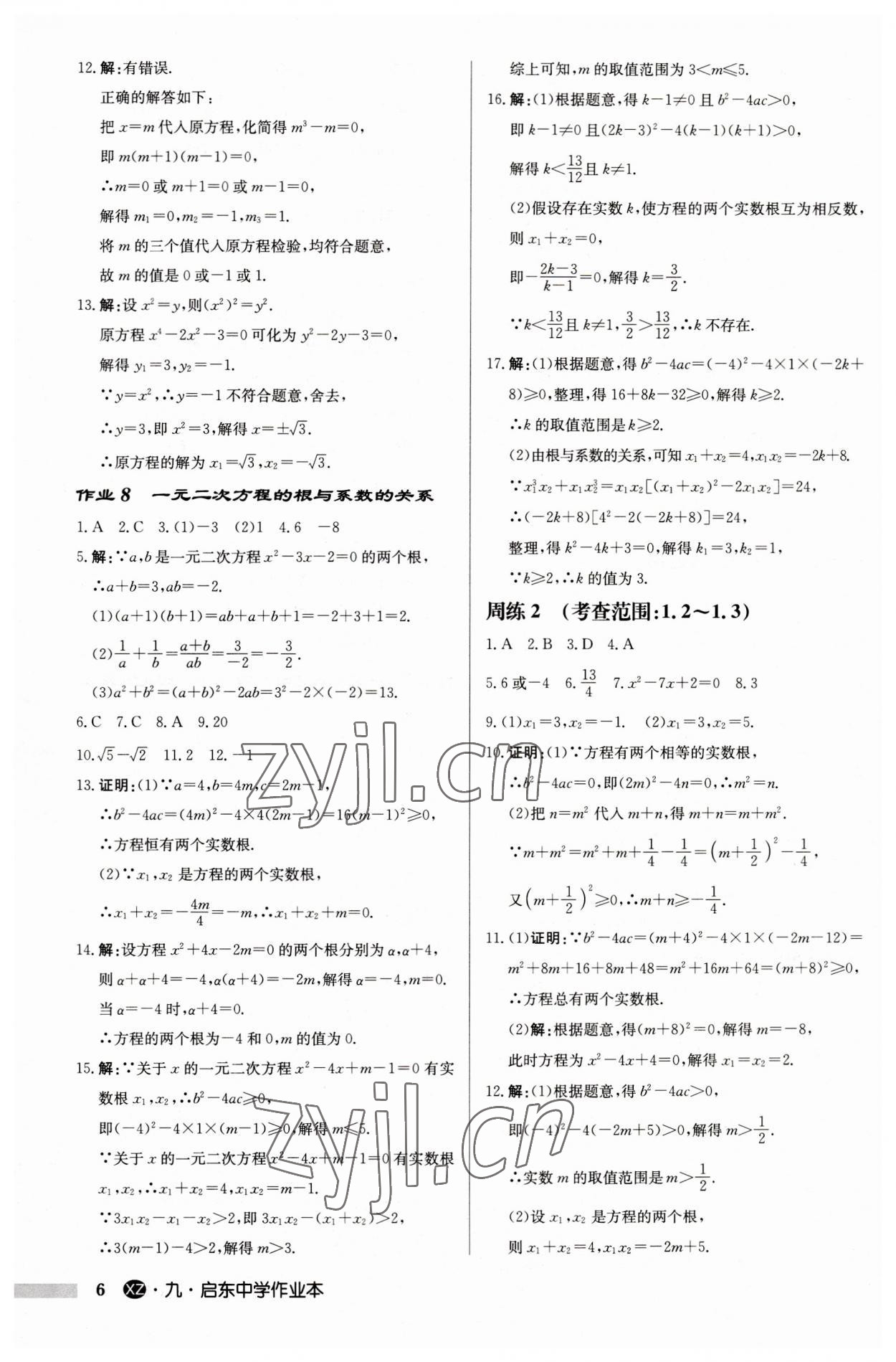 2023年啟東中學(xué)作業(yè)本九年級數(shù)學(xué)上冊蘇科版徐州專版 第6頁