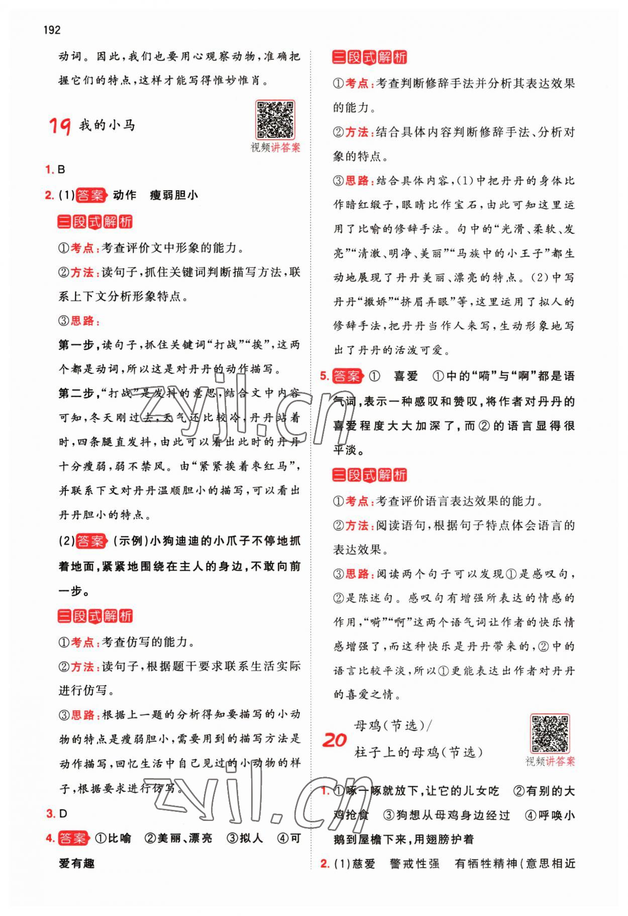 2023年一本四年級小學(xué)語文閱讀訓(xùn)練100篇 參考答案第10頁