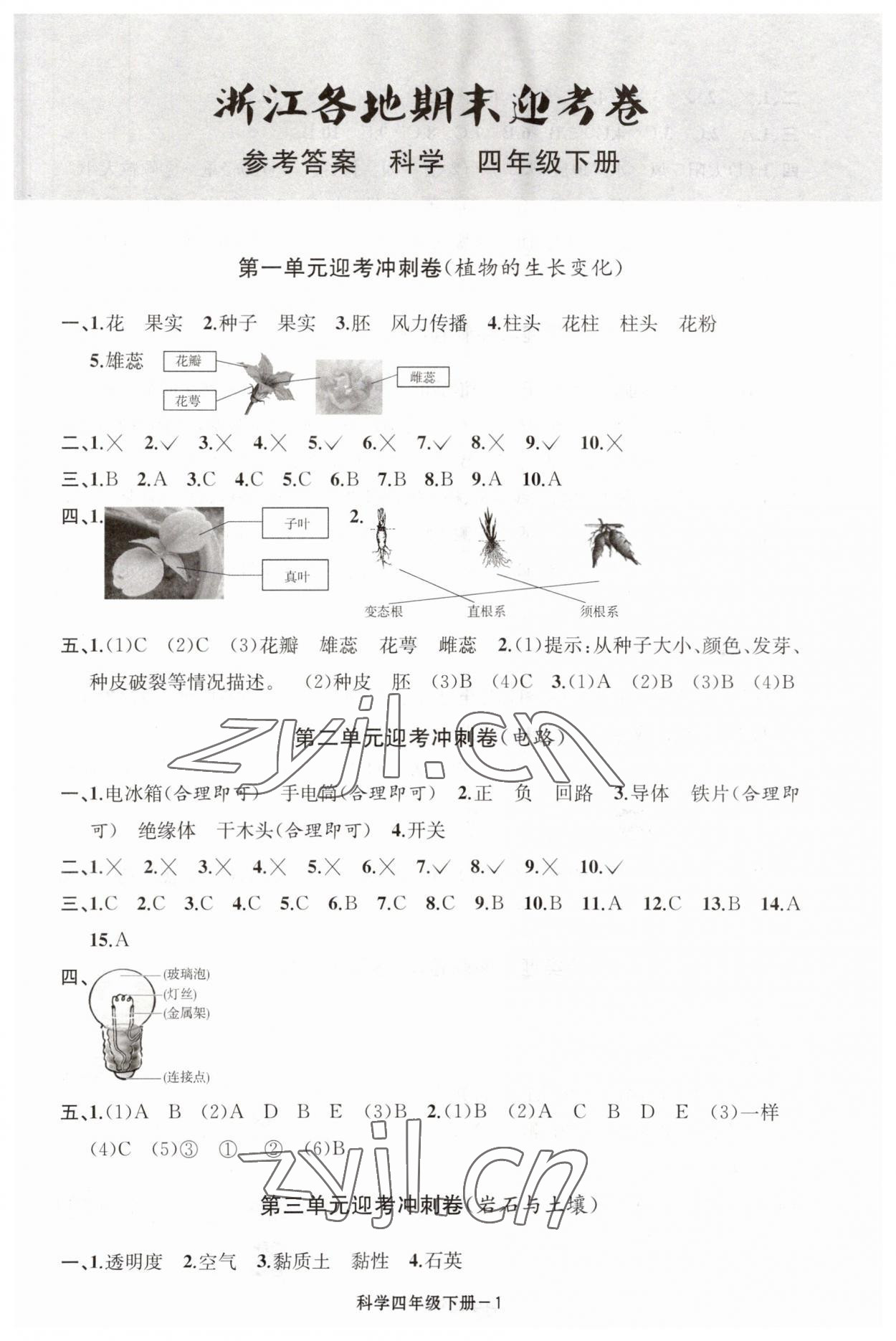 2023年浙江各地期末迎考卷四年級科學(xué)下冊教科版 第1頁