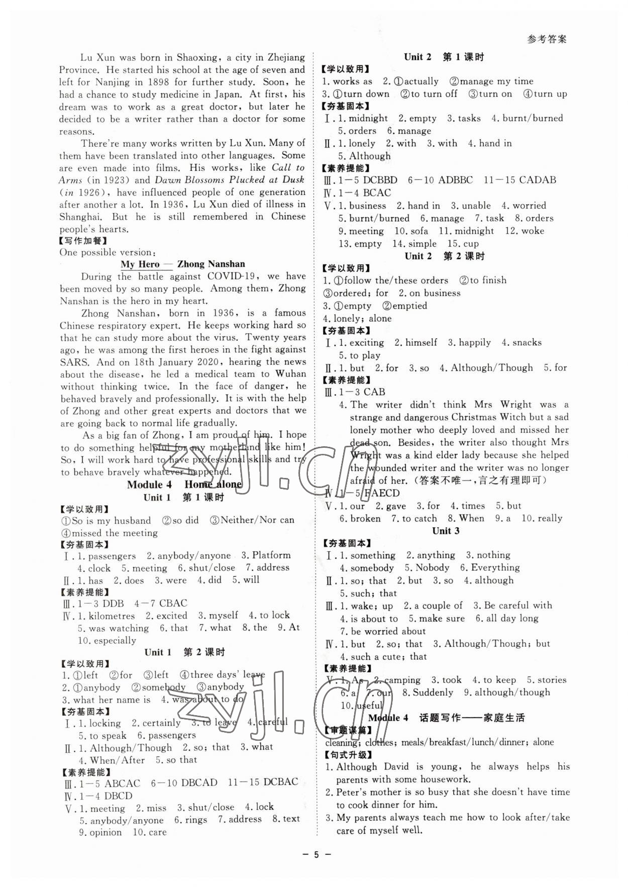 2023年全效學習課時提優(yōu)九年級英語全一冊外研版精華版 參考答案第4頁