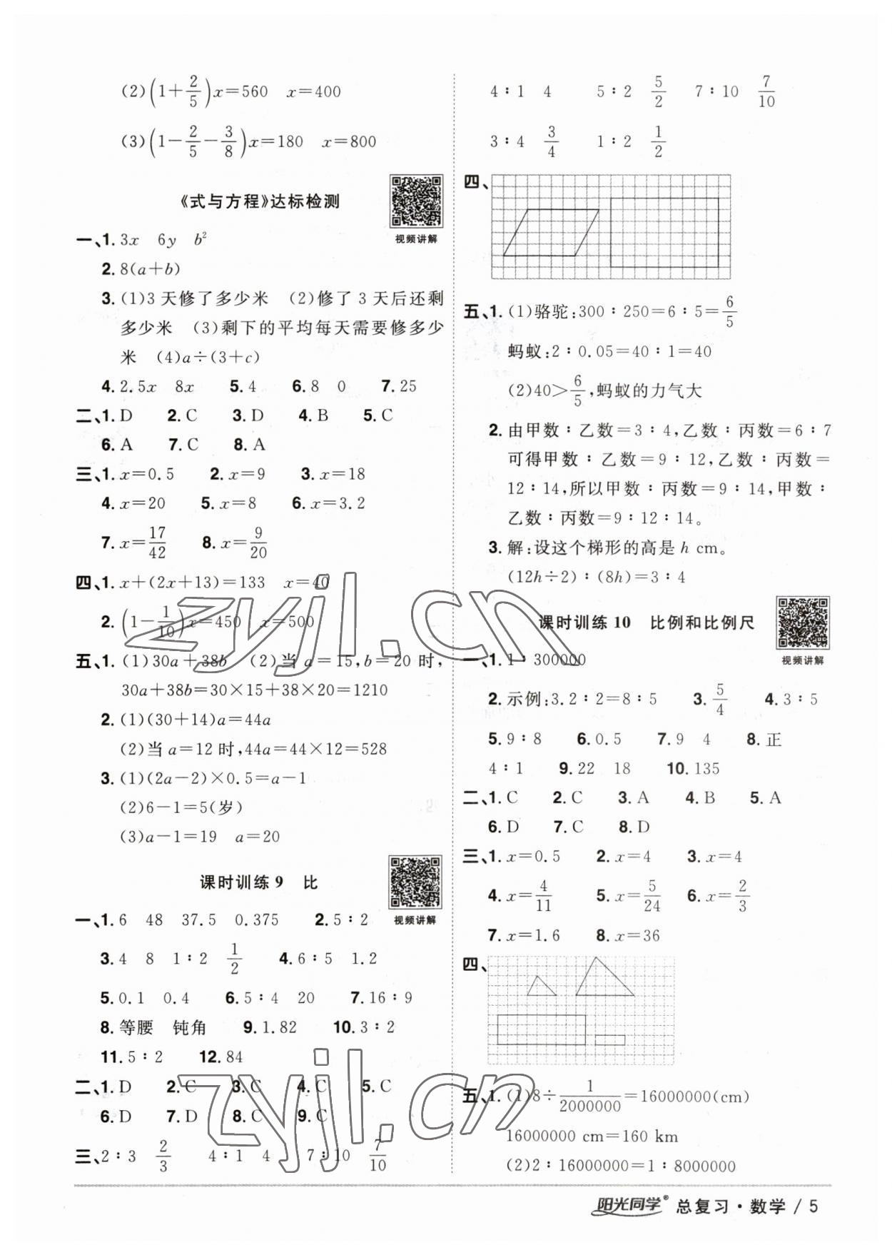 2023年陽(yáng)光同學(xué)小學(xué)畢業(yè)升學(xué)系統(tǒng)總復(fù)習(xí)六年級(jí)數(shù)學(xué)浙江專(zhuān)版 參考答案第5頁(yè)