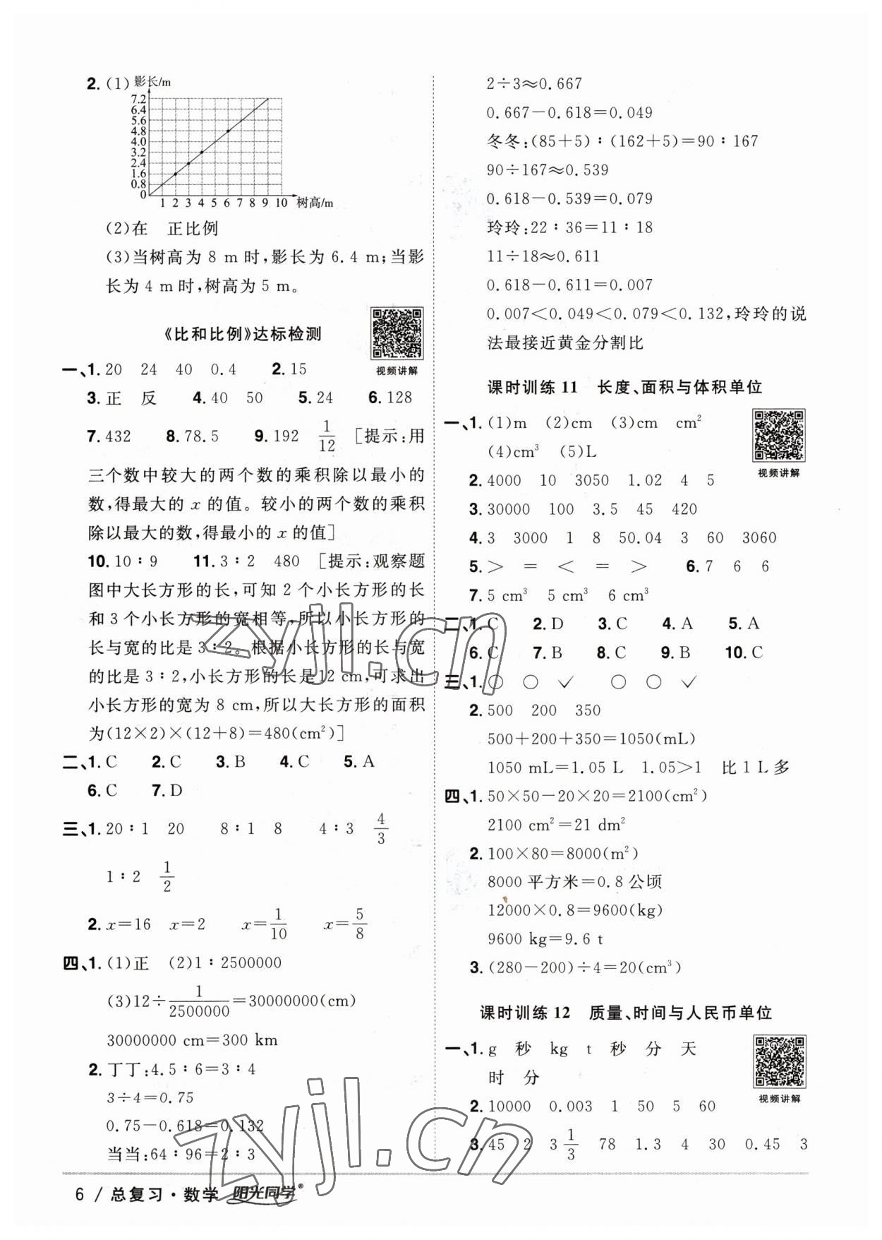 2023年陽光同學(xué)小學(xué)畢業(yè)升學(xué)系統(tǒng)總復(fù)習(xí)六年級數(shù)學(xué)浙江專版 參考答案第6頁