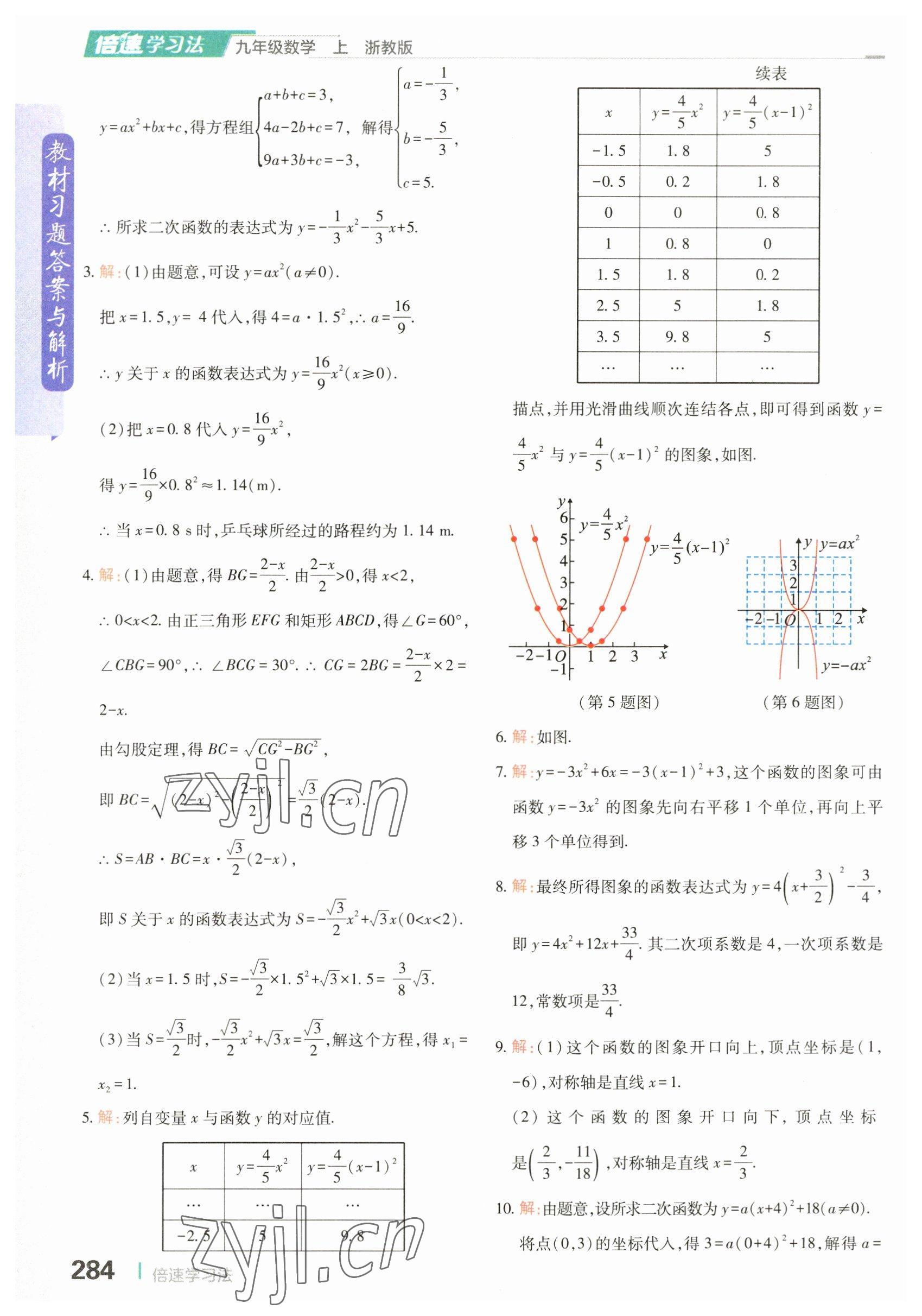 2023年教材課本九年級數(shù)學(xué)上冊浙教版 參考答案第10頁