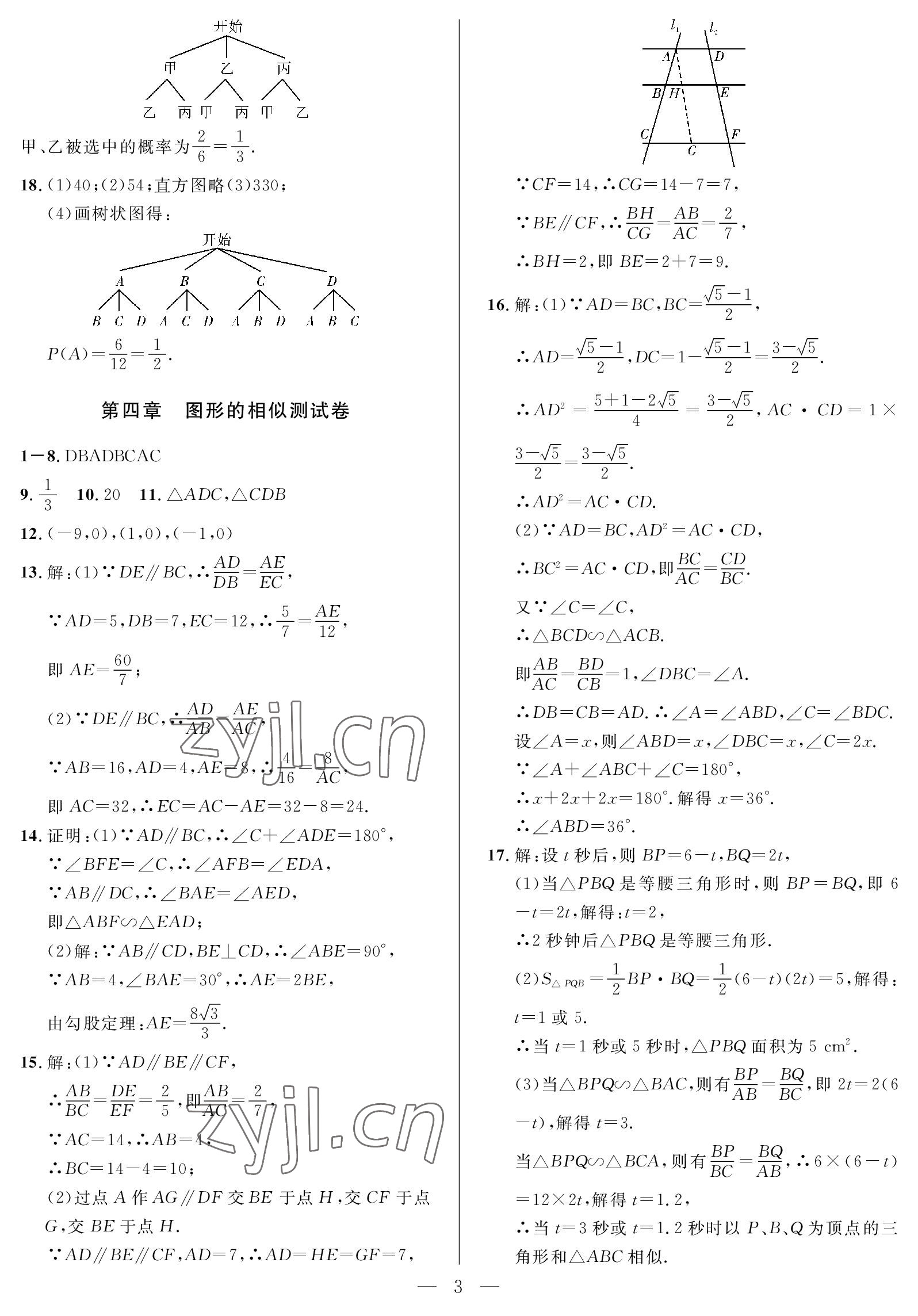 2023年一本通武漢出版社九年級數(shù)學上冊北師大版 參考答案第3頁