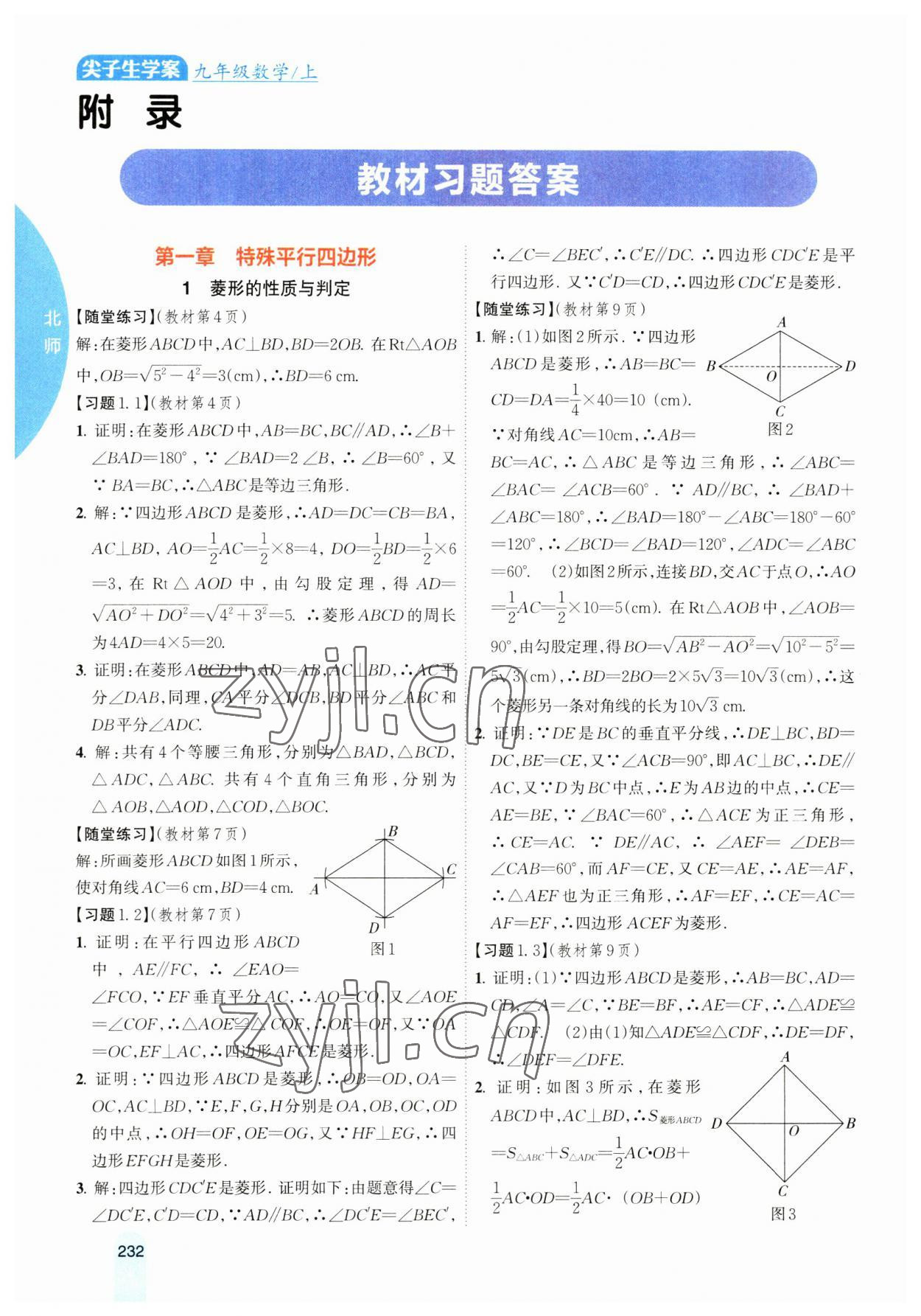 2023年尖子生學案九年級數(shù)學上冊北師大版 參考答案第1頁