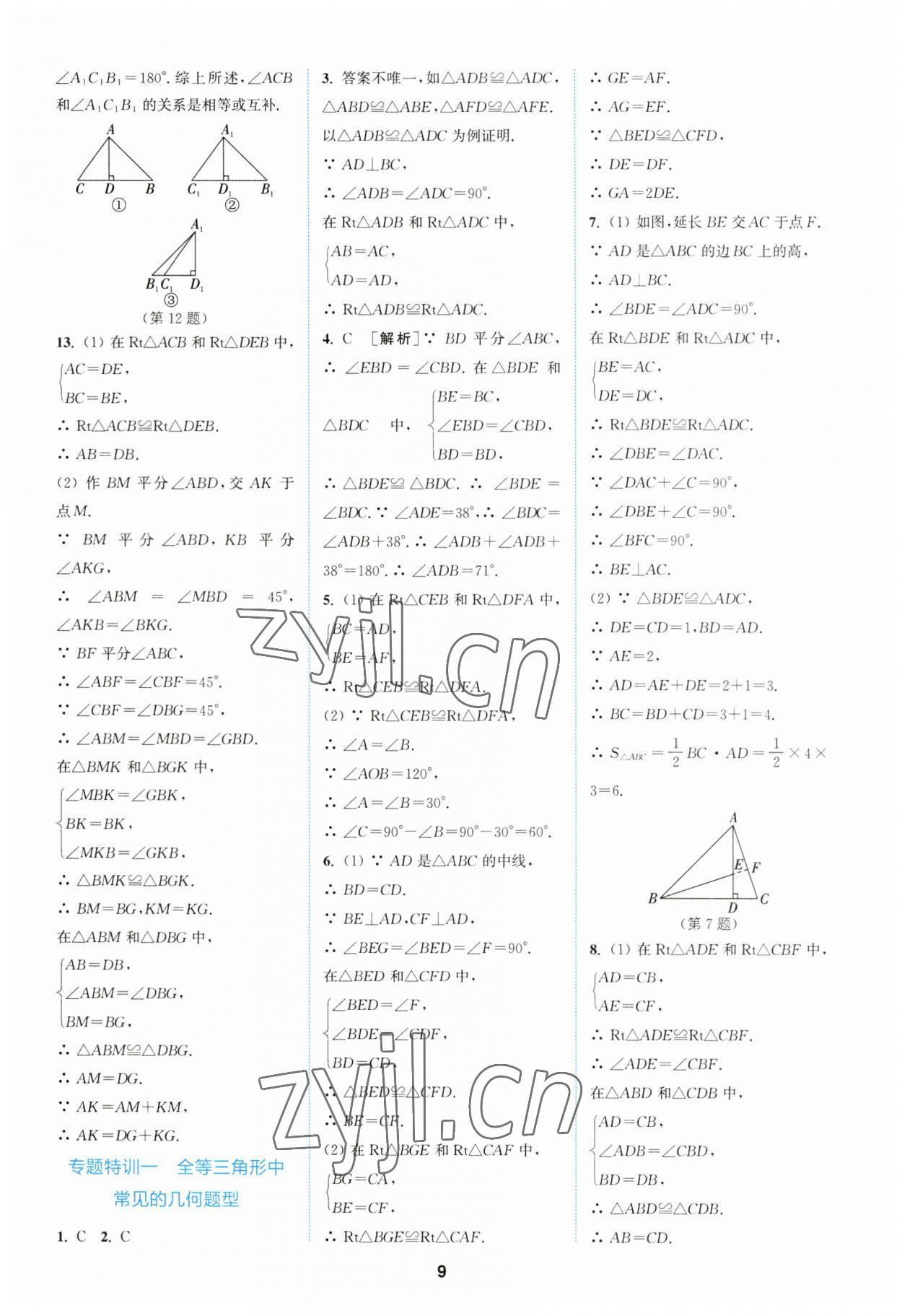 2023年拔尖特训八年级数学上册苏科版 参考答案第9页