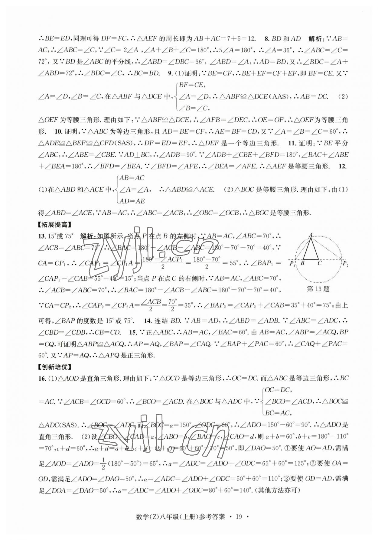 2023年習(xí)題e百課時(shí)訓(xùn)練八年級數(shù)學(xué)上冊浙教版 參考答案第19頁