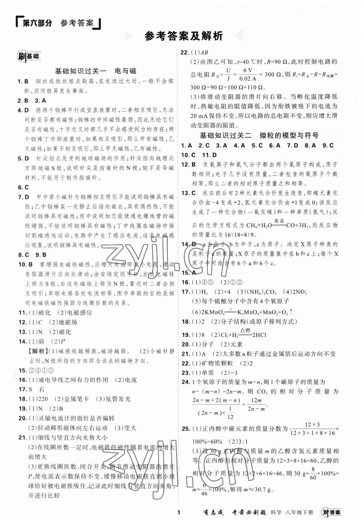 2023年有志成考前必刷題八年級(jí)科學(xué)下冊(cè)浙教版 第1頁