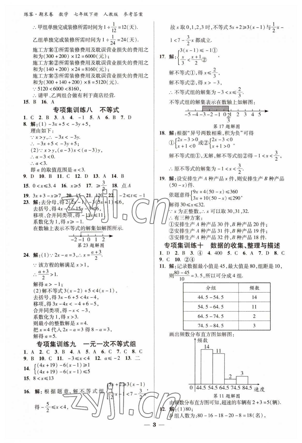 2023年精編期末卷七年級數(shù)學(xué)下冊人教版安徽專版 參考答案第3頁