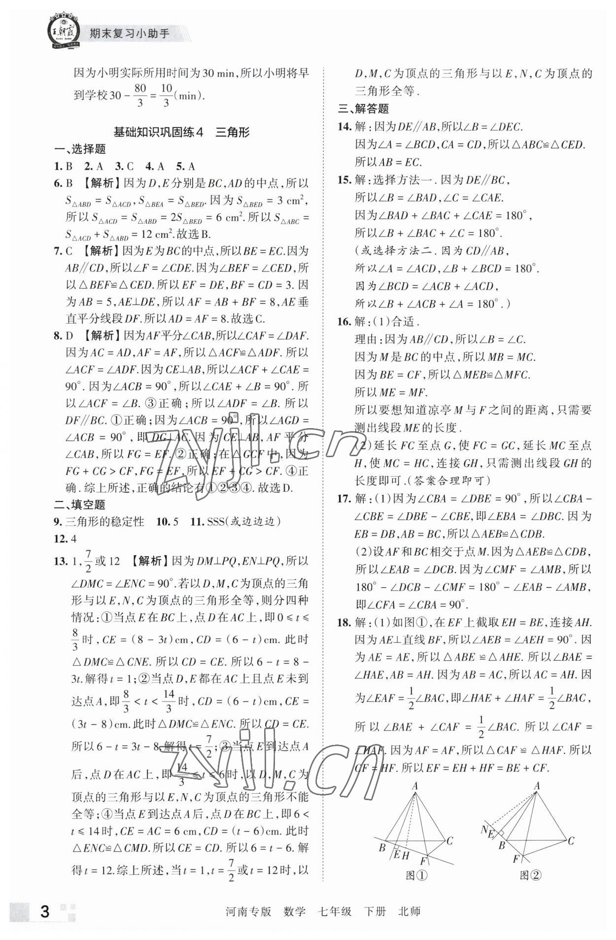 2023年王朝霞各地期末試卷精選七年級數(shù)學(xué)下冊北師大版河南專版 參考答案第3頁