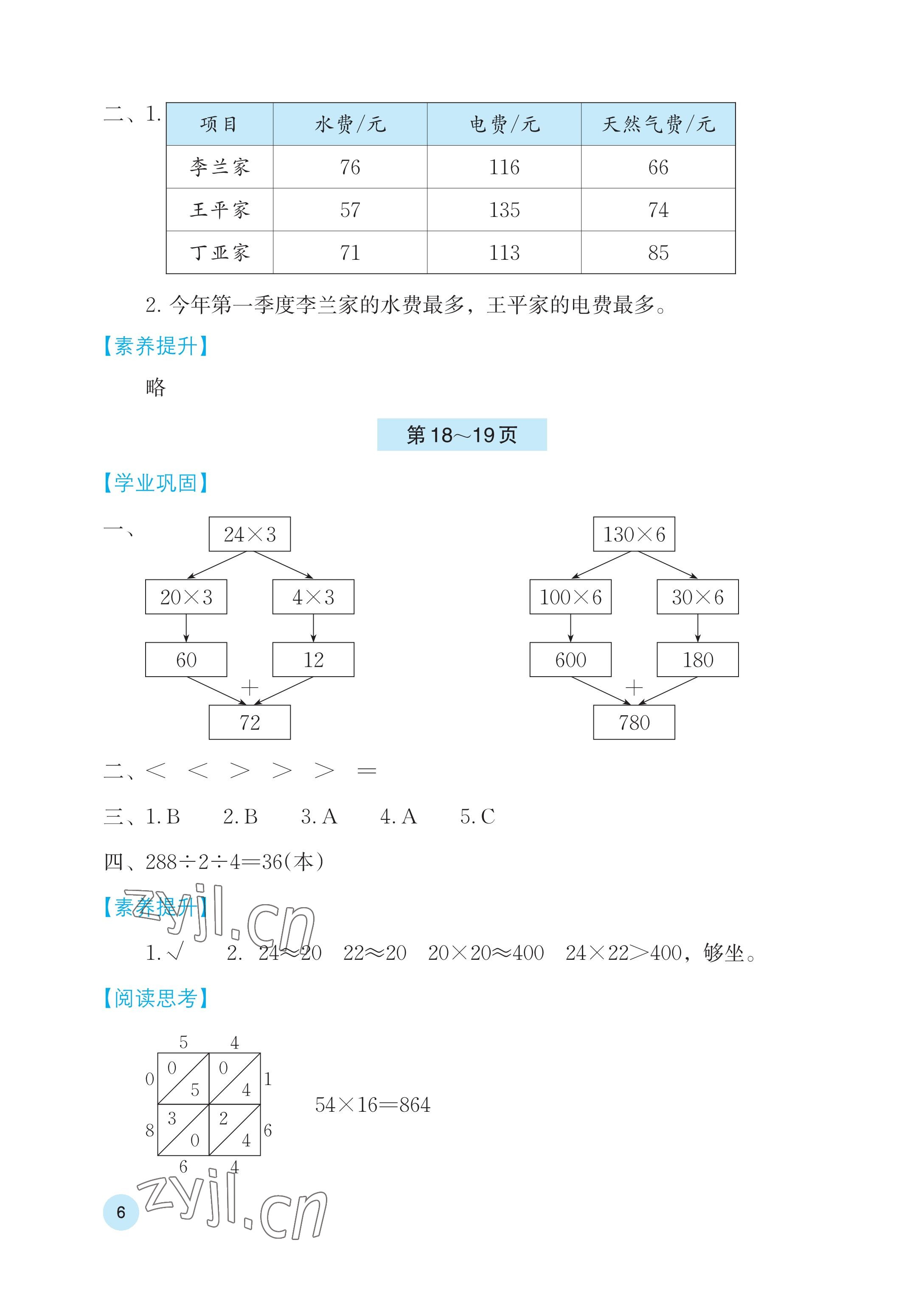 2023年暑假基础性作业三年级数学人教版 参考答案第6页