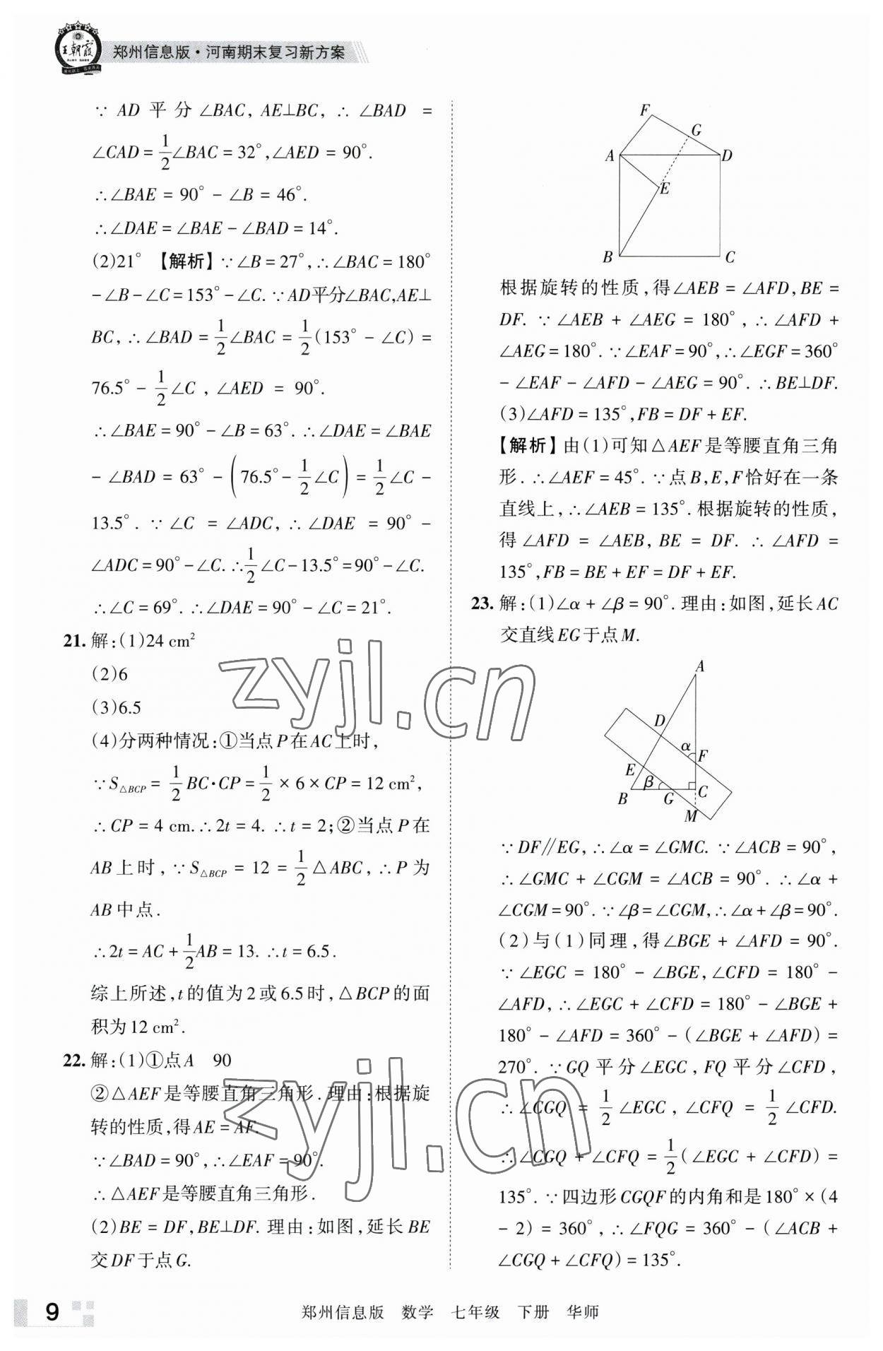 2023年王朝霞期末真題精編七年級數(shù)學(xué)下冊華師大版鄭州專版 參考答案第9頁