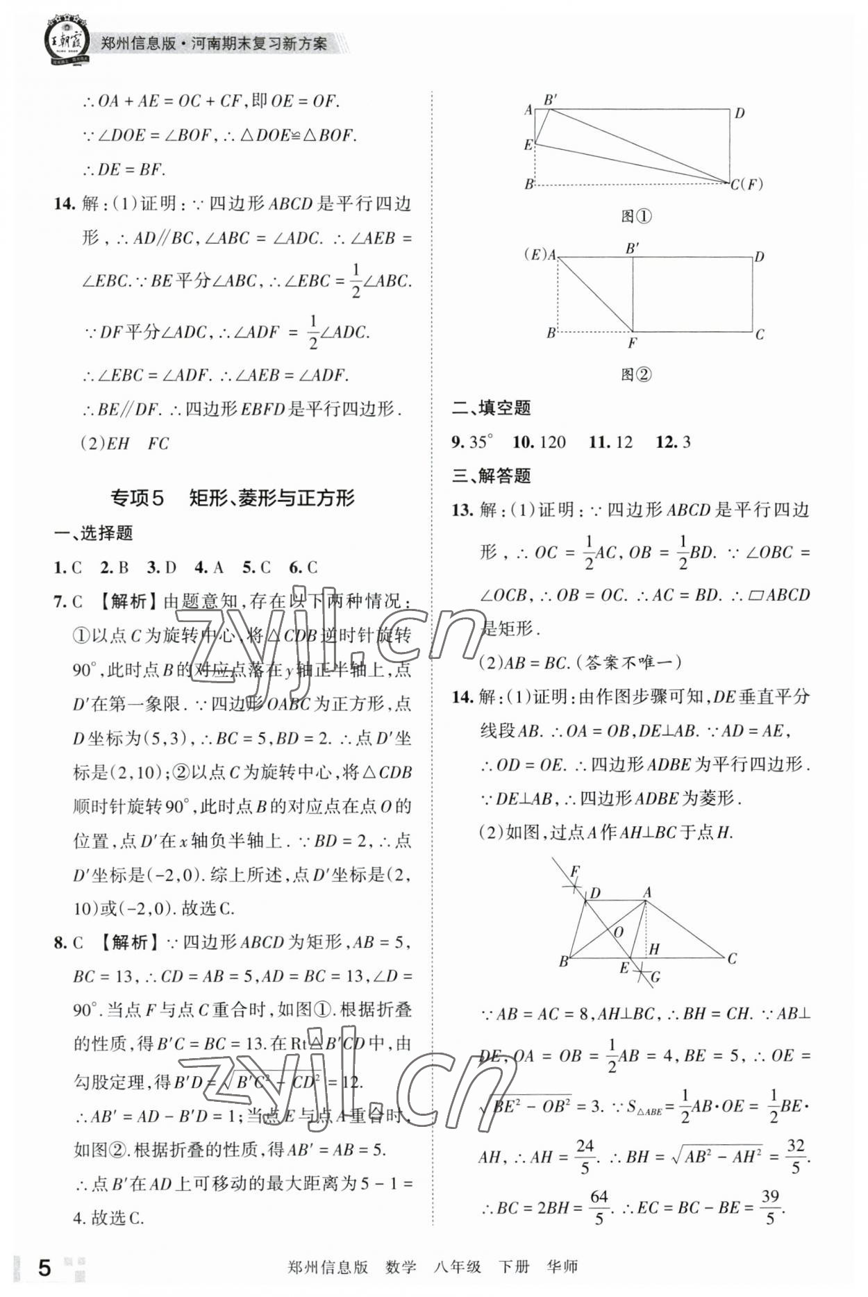 2023年王朝霞期末真題精編八年級數(shù)學(xué)下冊華師大版鄭州專版 參考答案第5頁