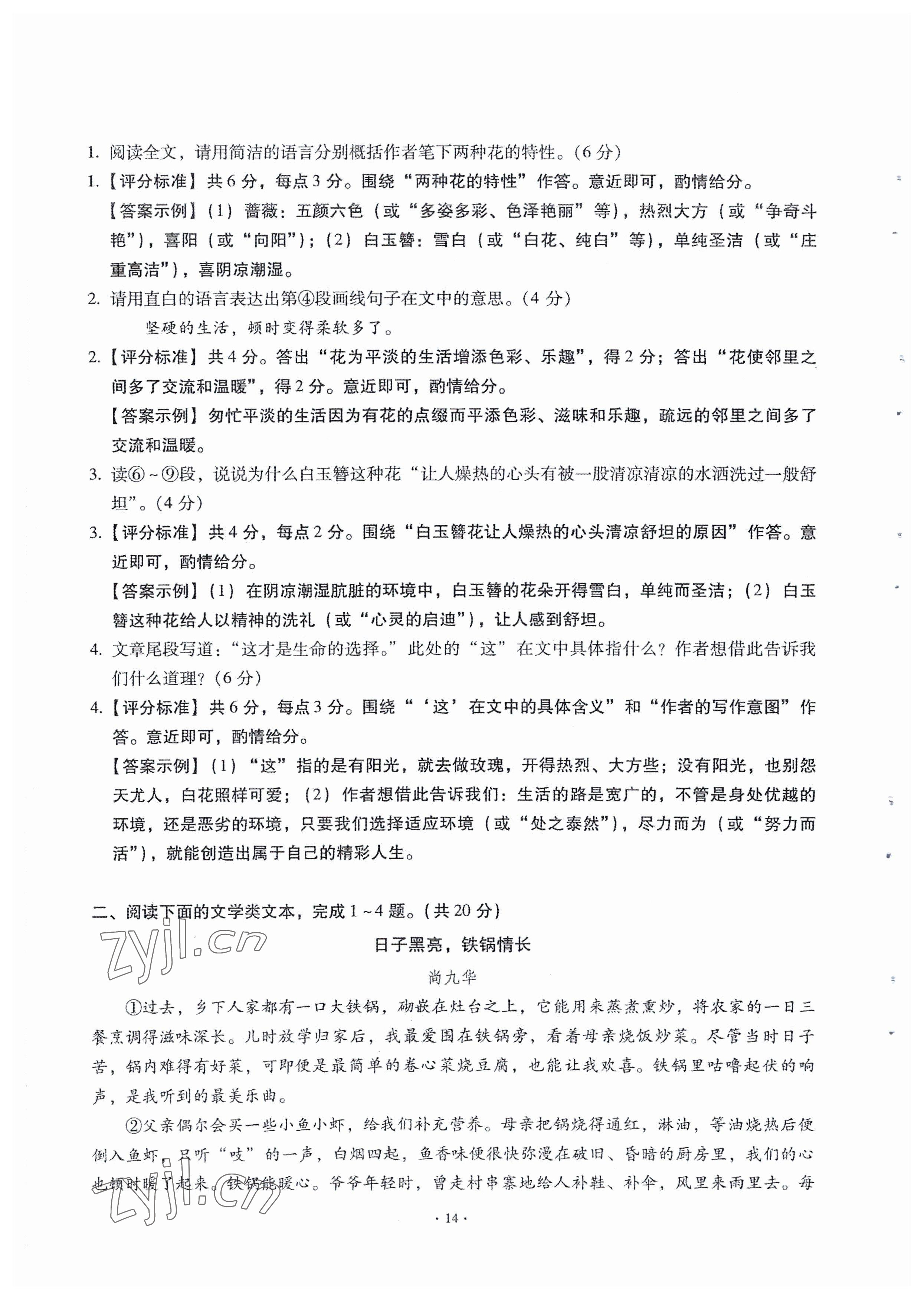 2023年全息大語文滿分專題練七年級(jí)語文下冊人教版 參考答案第14頁