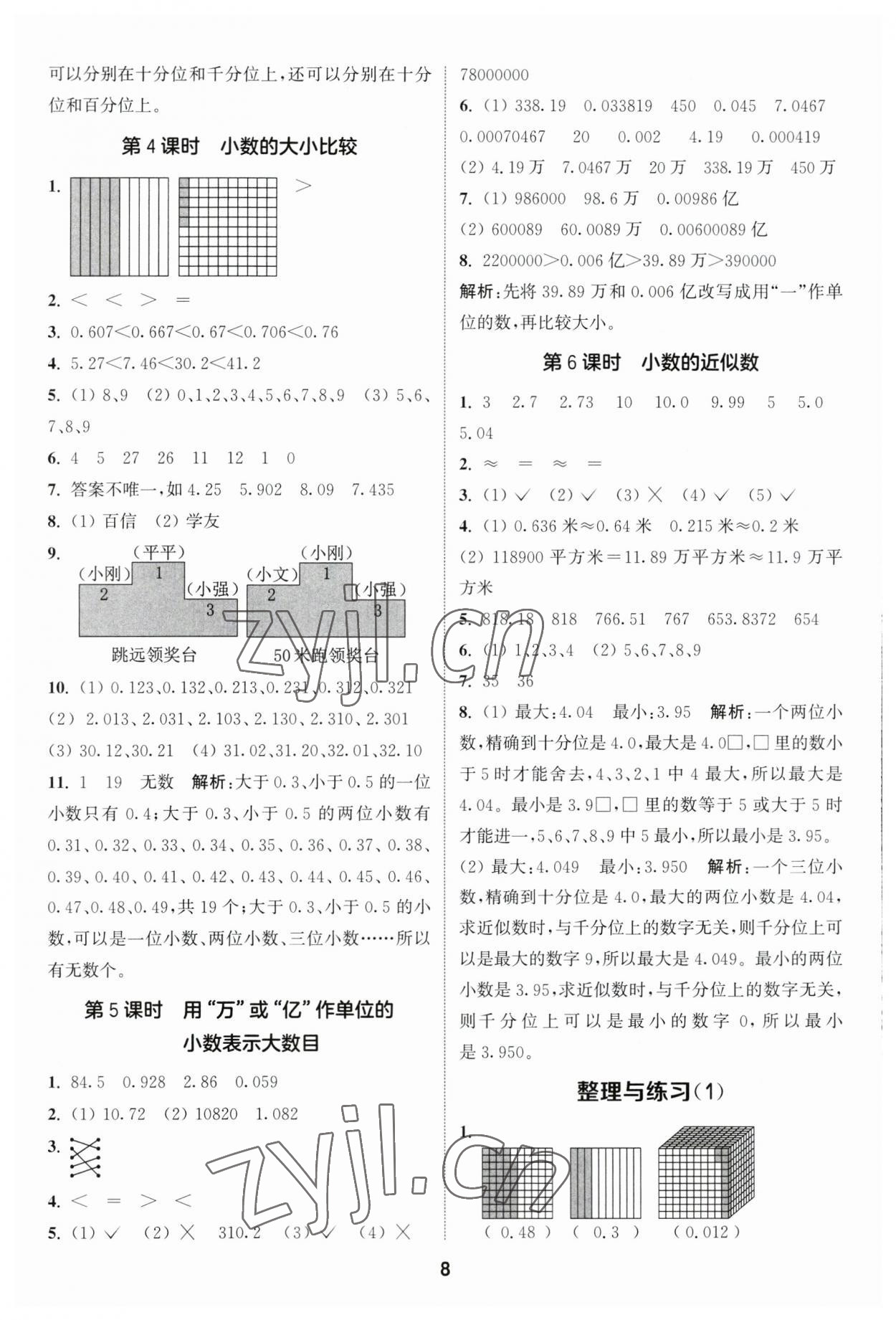 2023年通城学典课时作业本五年级数学上册苏教版江苏专版 参考答案第8页