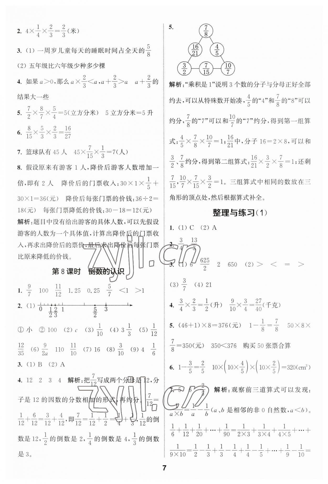 2023年通城学典课时作业本六年级数学上册苏教版江苏专版 参考答案第7页