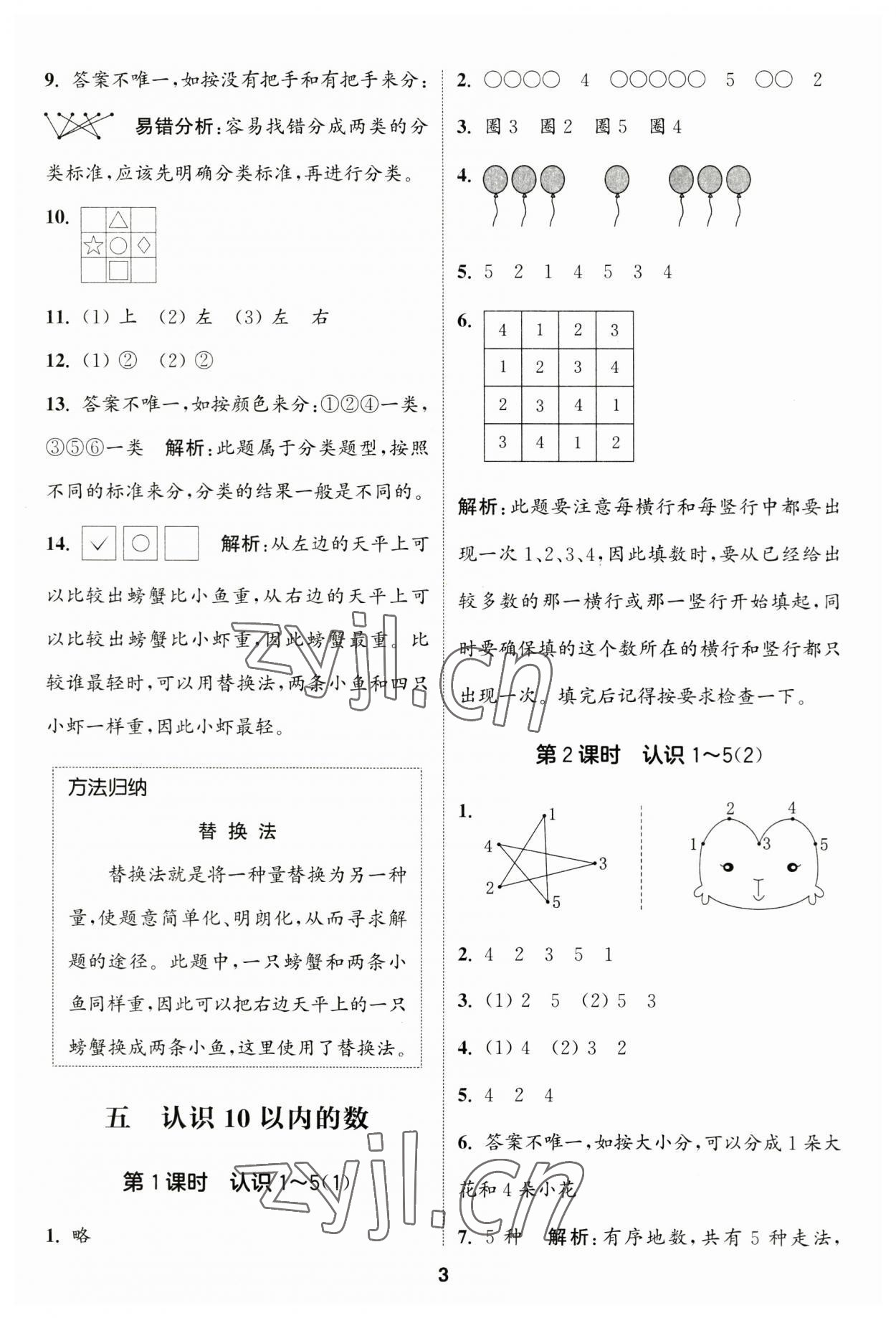 2023年通城學(xué)典課時(shí)作業(yè)本一年級(jí)數(shù)學(xué)上冊(cè)蘇教版江蘇專版 參考答案第3頁