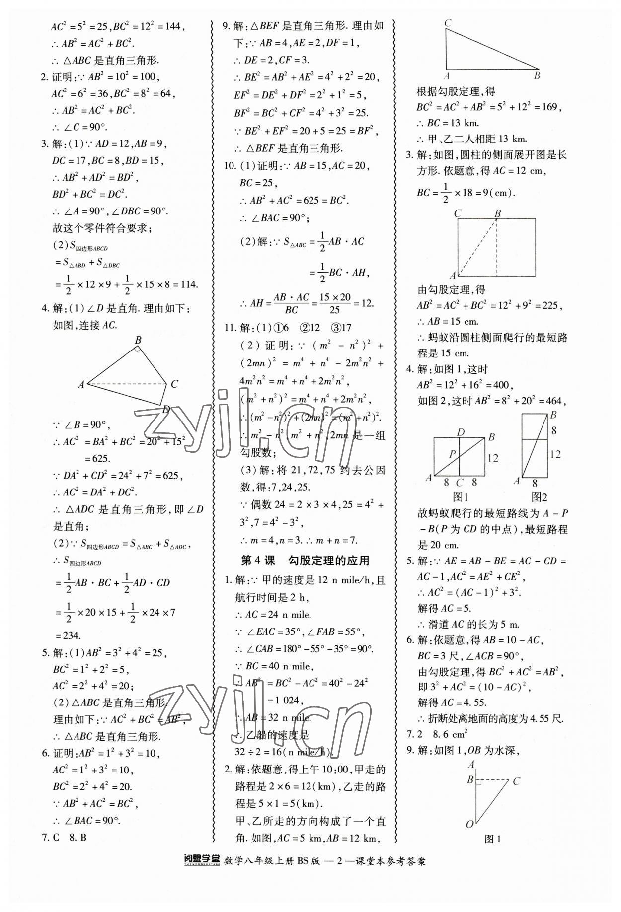 2023年零障礙導(dǎo)教導(dǎo)學(xué)案八年級數(shù)學(xué)上冊北師大版 參考答案第2頁