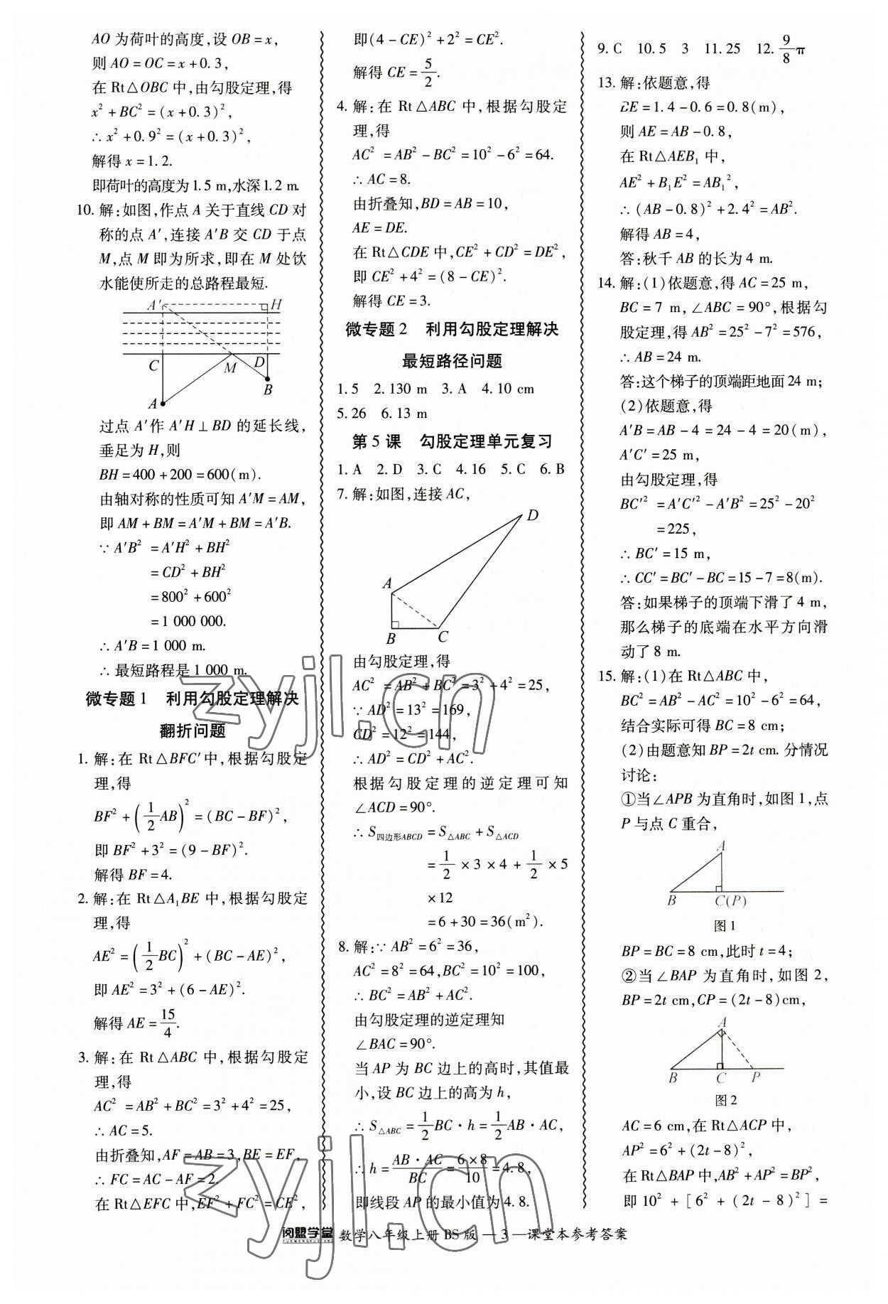 2023年零障礙導(dǎo)教導(dǎo)學(xué)案八年級(jí)數(shù)學(xué)上冊(cè)北師大版 參考答案第3頁