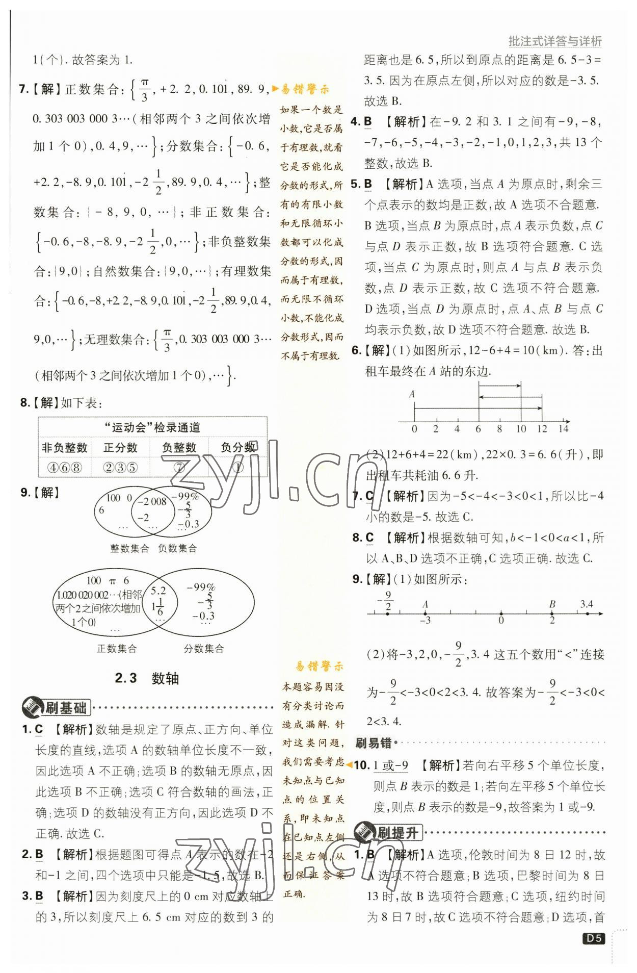 2023年初中必刷题七年级数学上册苏科版 参考答案第5页