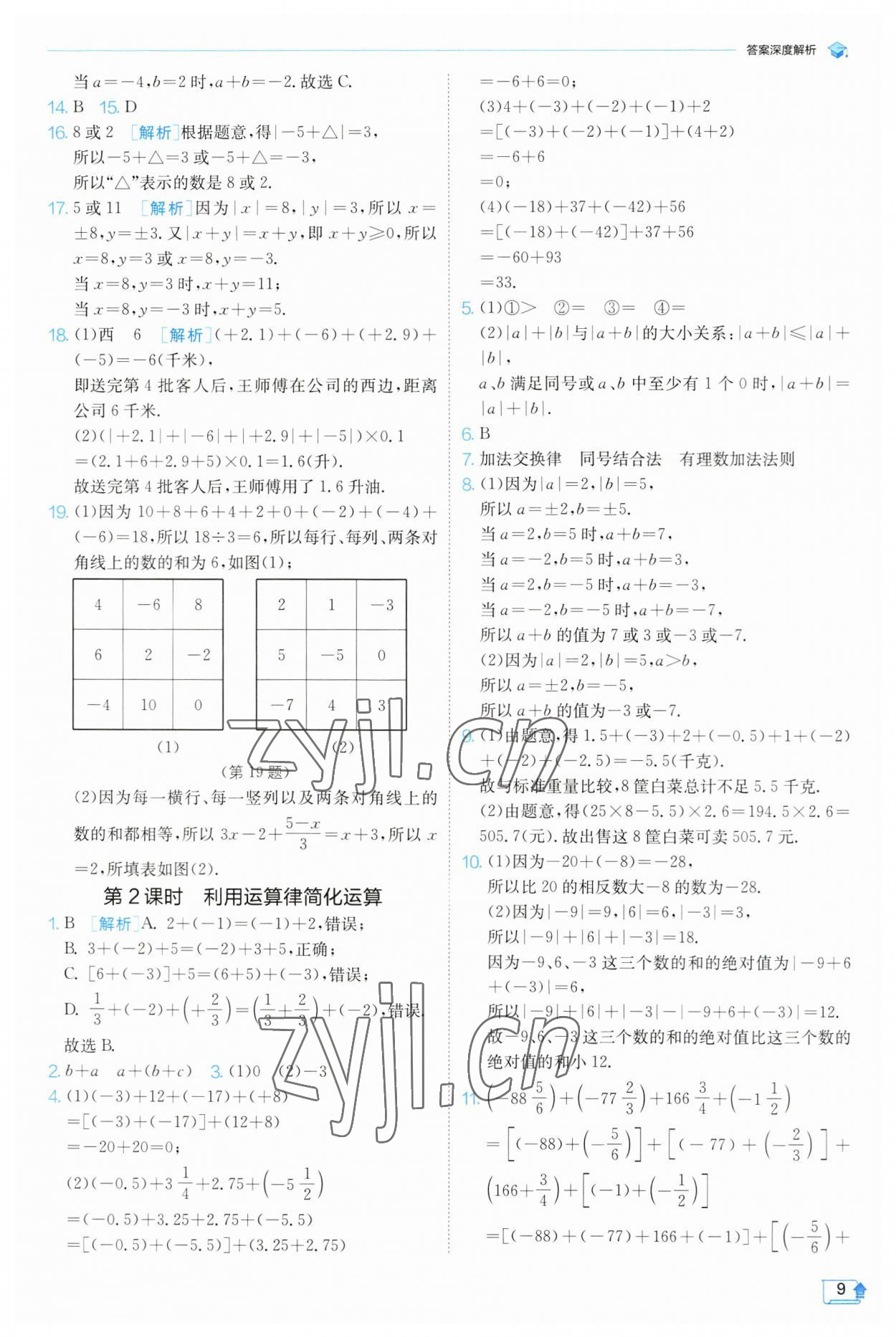 2023年實驗班提優(yōu)訓(xùn)練七年級數(shù)學(xué)上冊蘇科版 參考答案第9頁