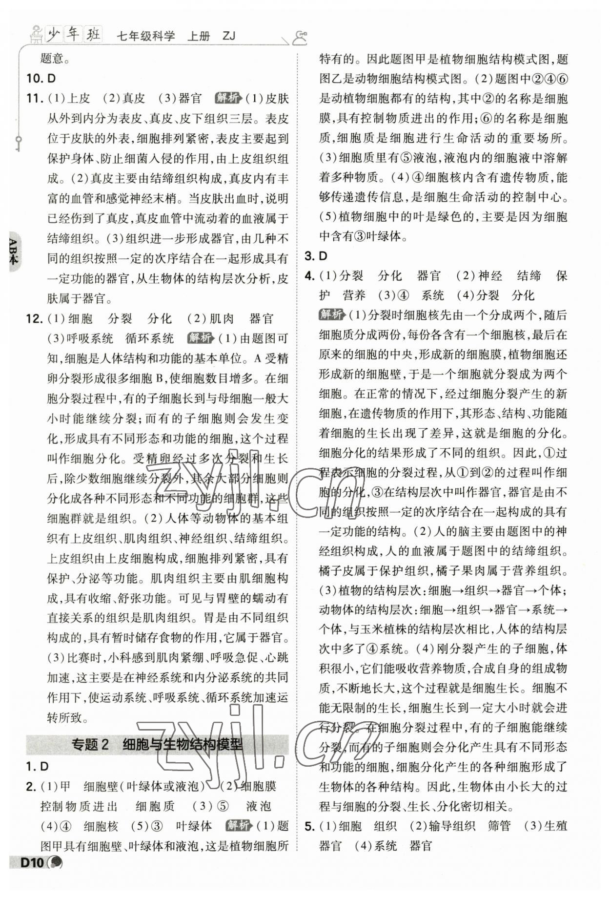 2023年少年班七年級科學上冊浙教版 參考答案第9頁