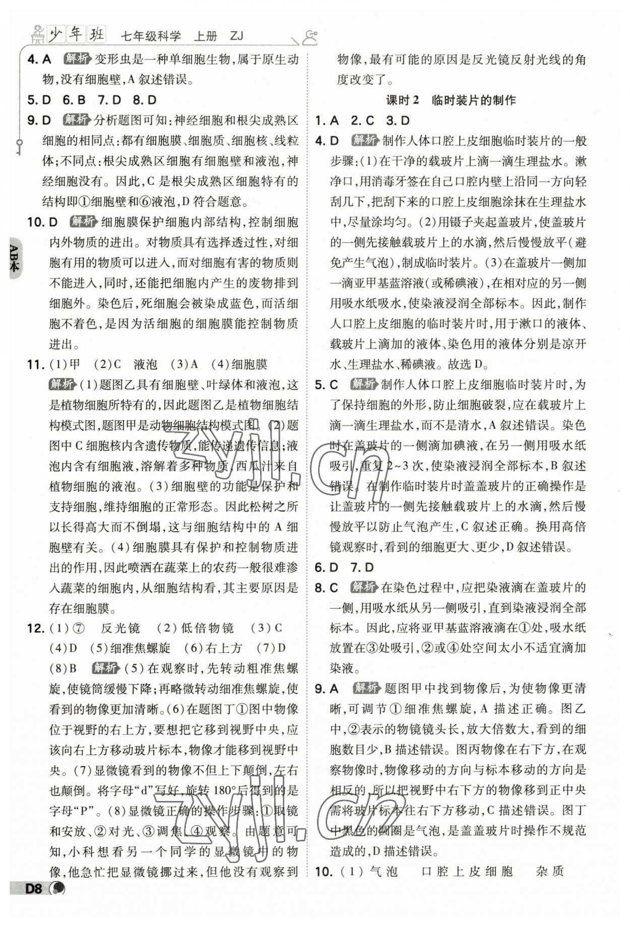 2023年少年班七年級(jí)科學(xué)上冊(cè)浙教版 參考答案第7頁(yè)