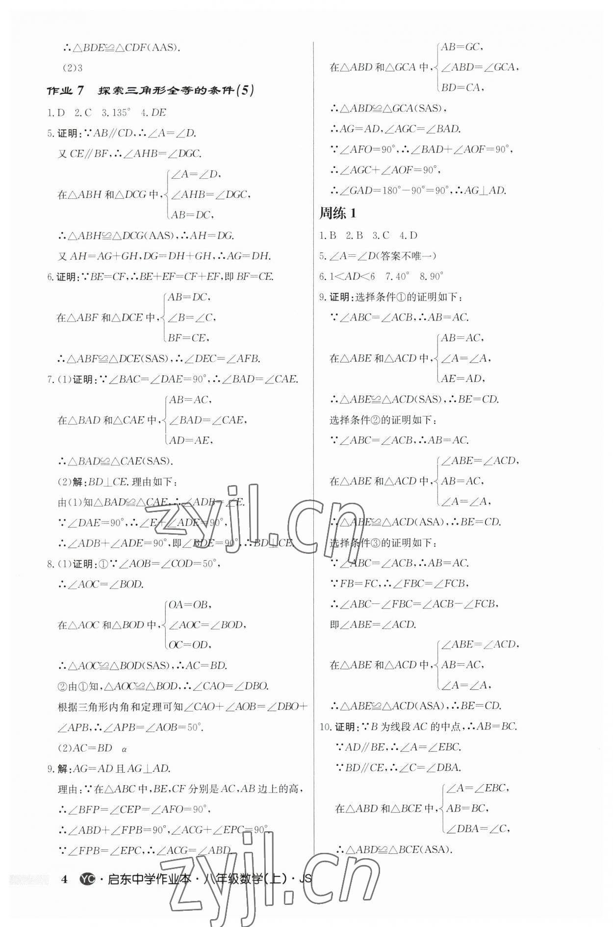 2023年启东中学作业本八年级数学上册苏科版盐城专版 第4页