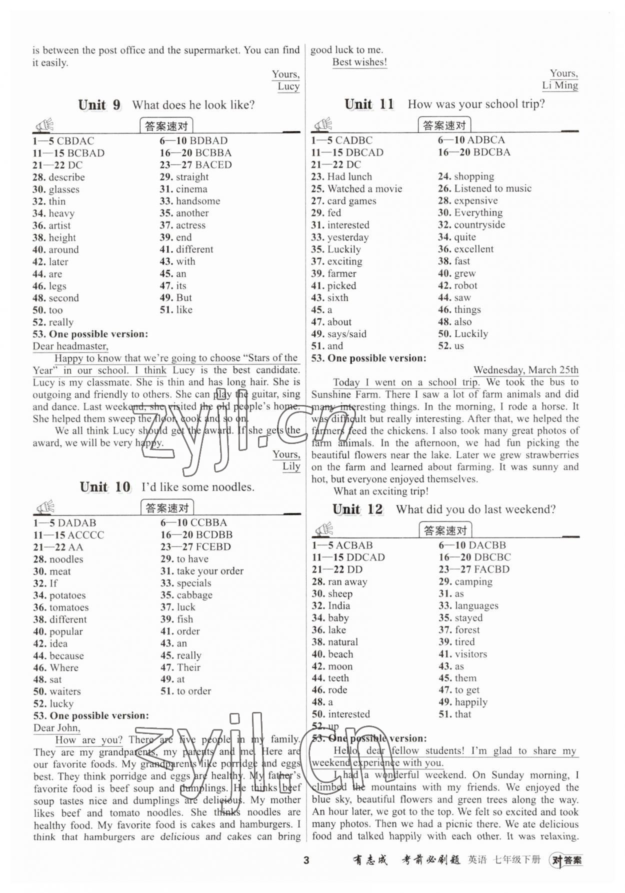 2023年有志成考前必刷題七年級(jí)英語(yǔ)下冊(cè)人教版 第3頁(yè)