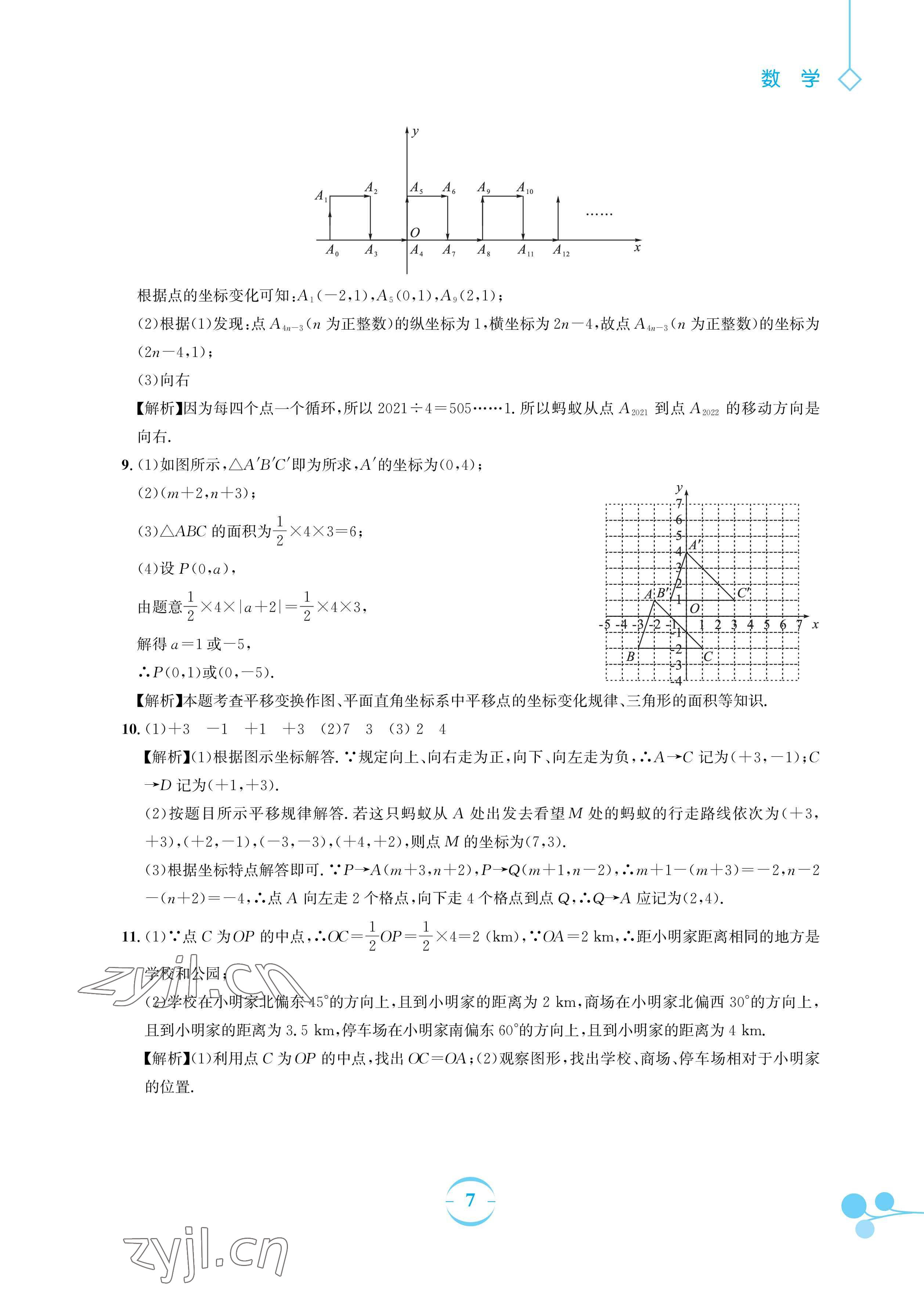 2023年暑假作业安徽教育出版社七年级数学人教版 参考答案第7页