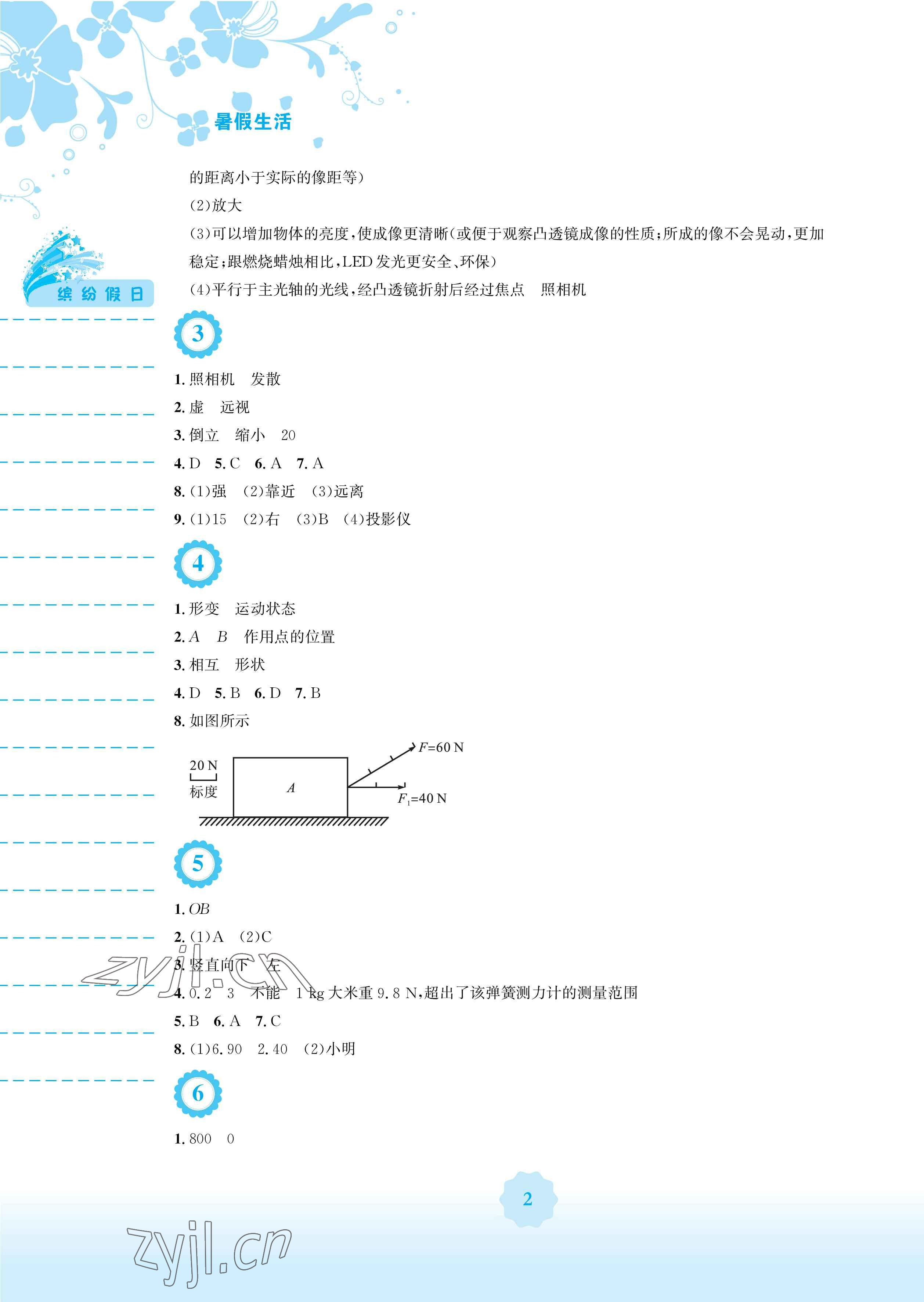 2023年暑假生活安徽教育出版社八年级物理北师大版 参考答案第2页