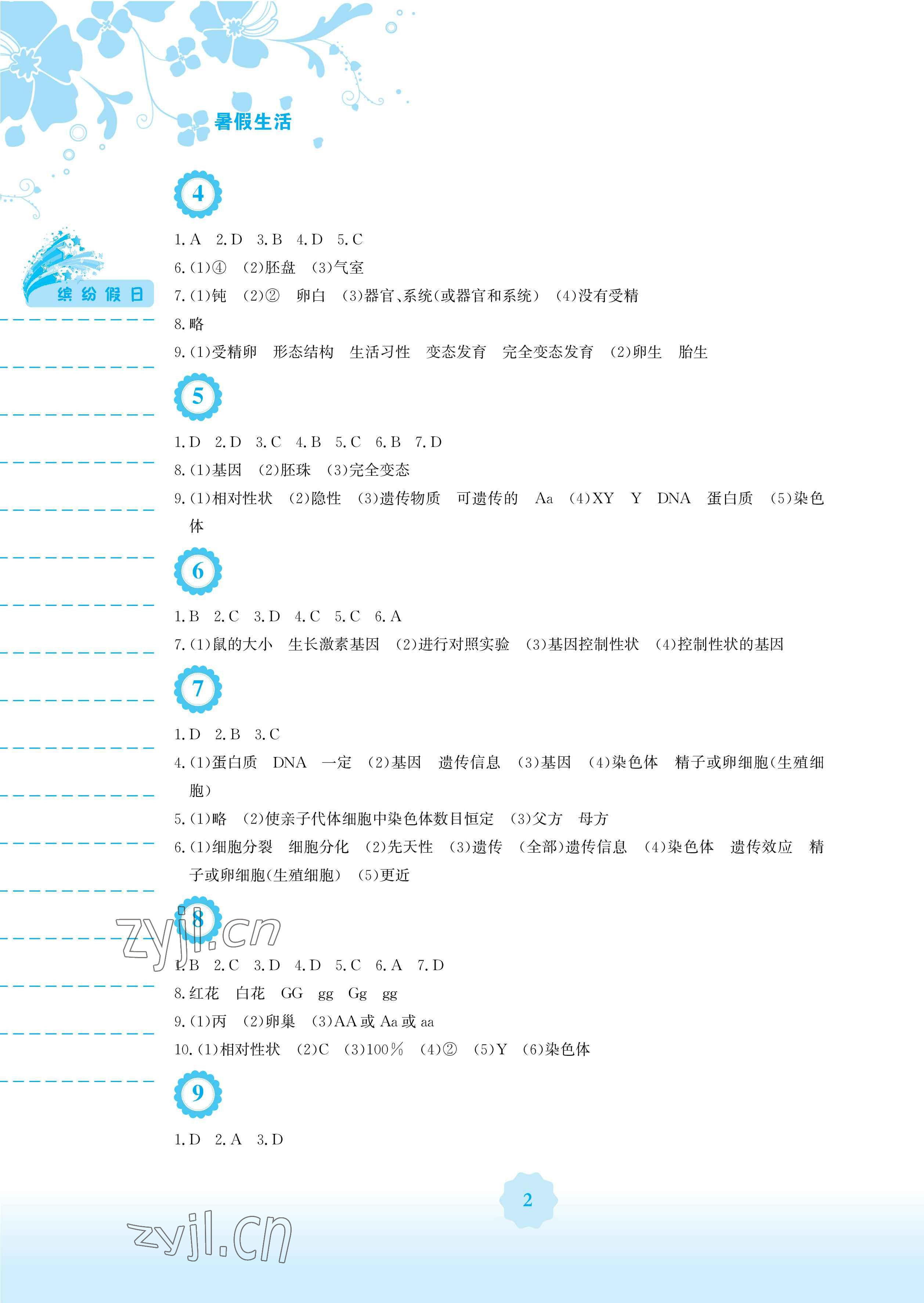 2023年暑假生活安徽教育出版社八年級生物人教版 參考答案第2頁