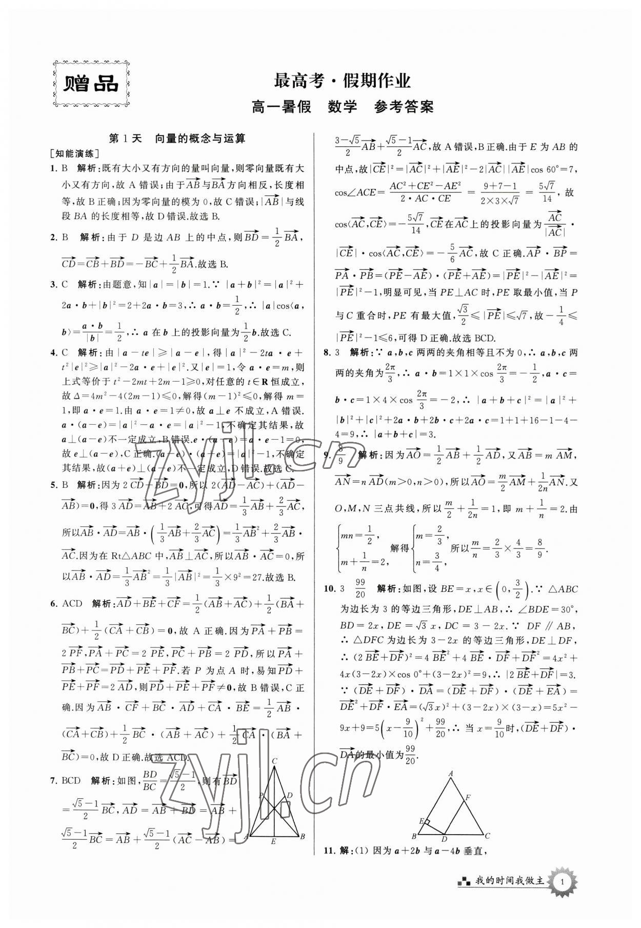 2023年最高考假期作业高一数学 第1页