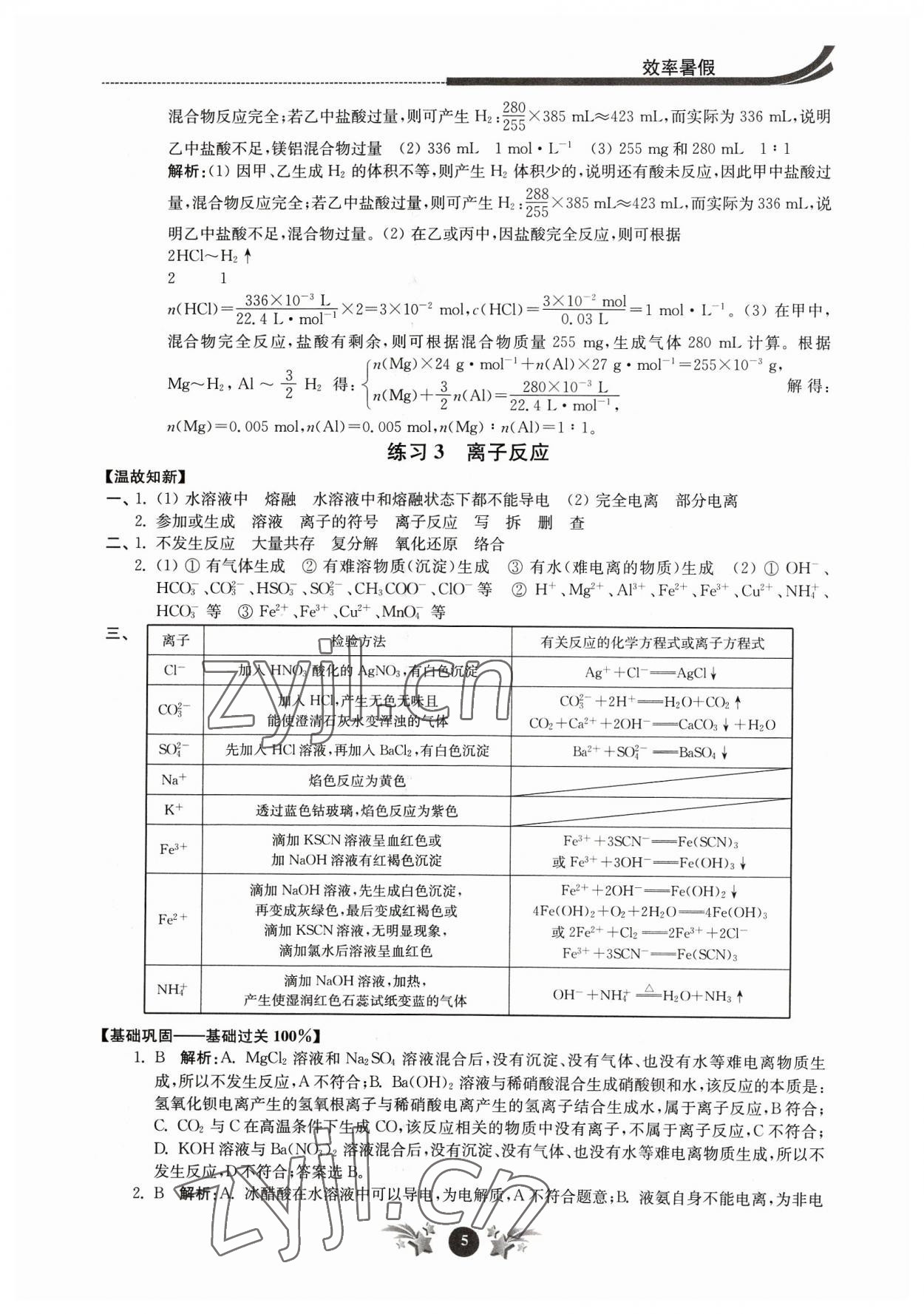 2023年效率暑假江蘇人民出版社高一化學(xué) 第5頁