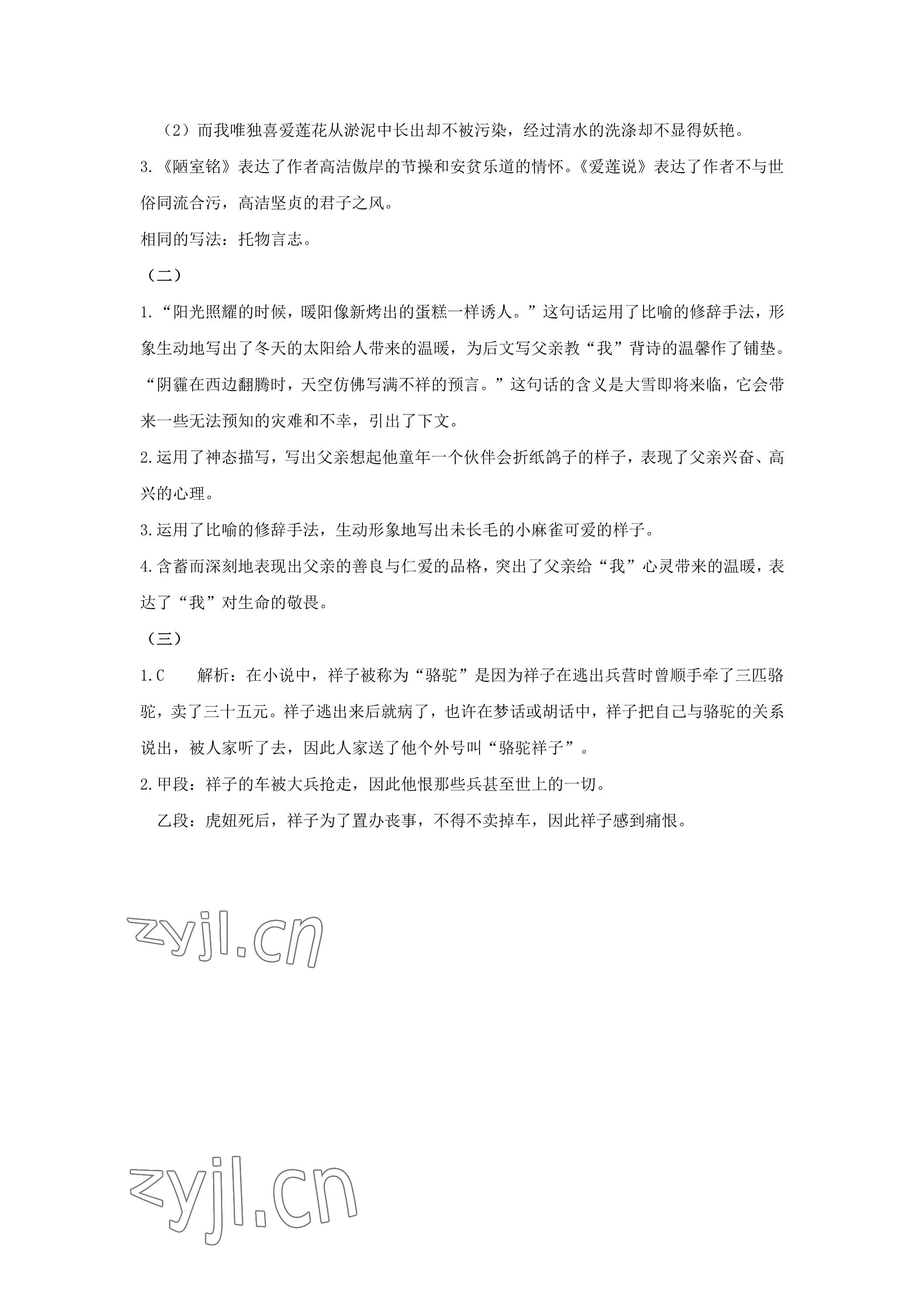 2023年精彩假期暑假生活七年级综合 参考答案第2页