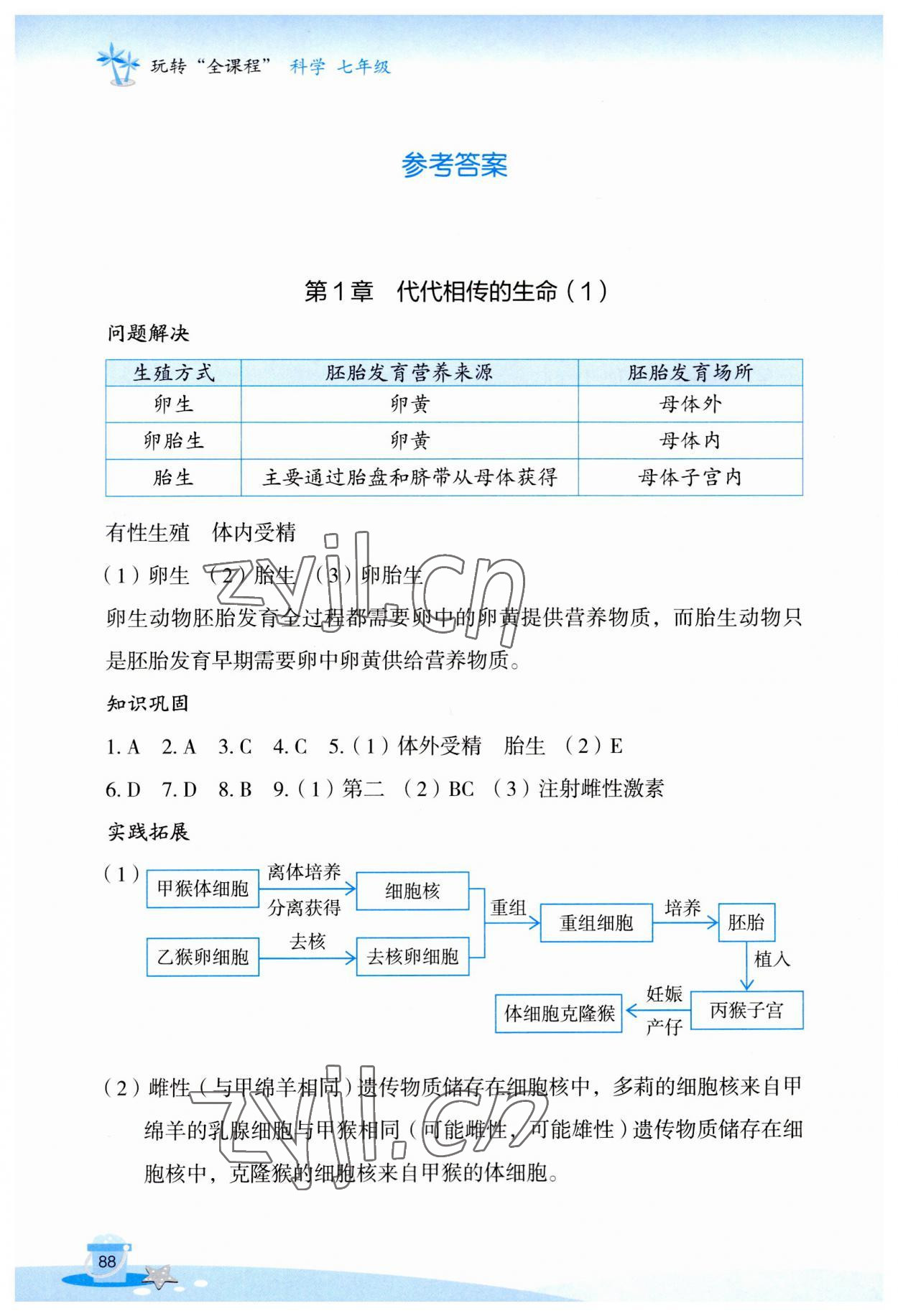 2023年玩轉全課程七年級科學 參考答案第1頁