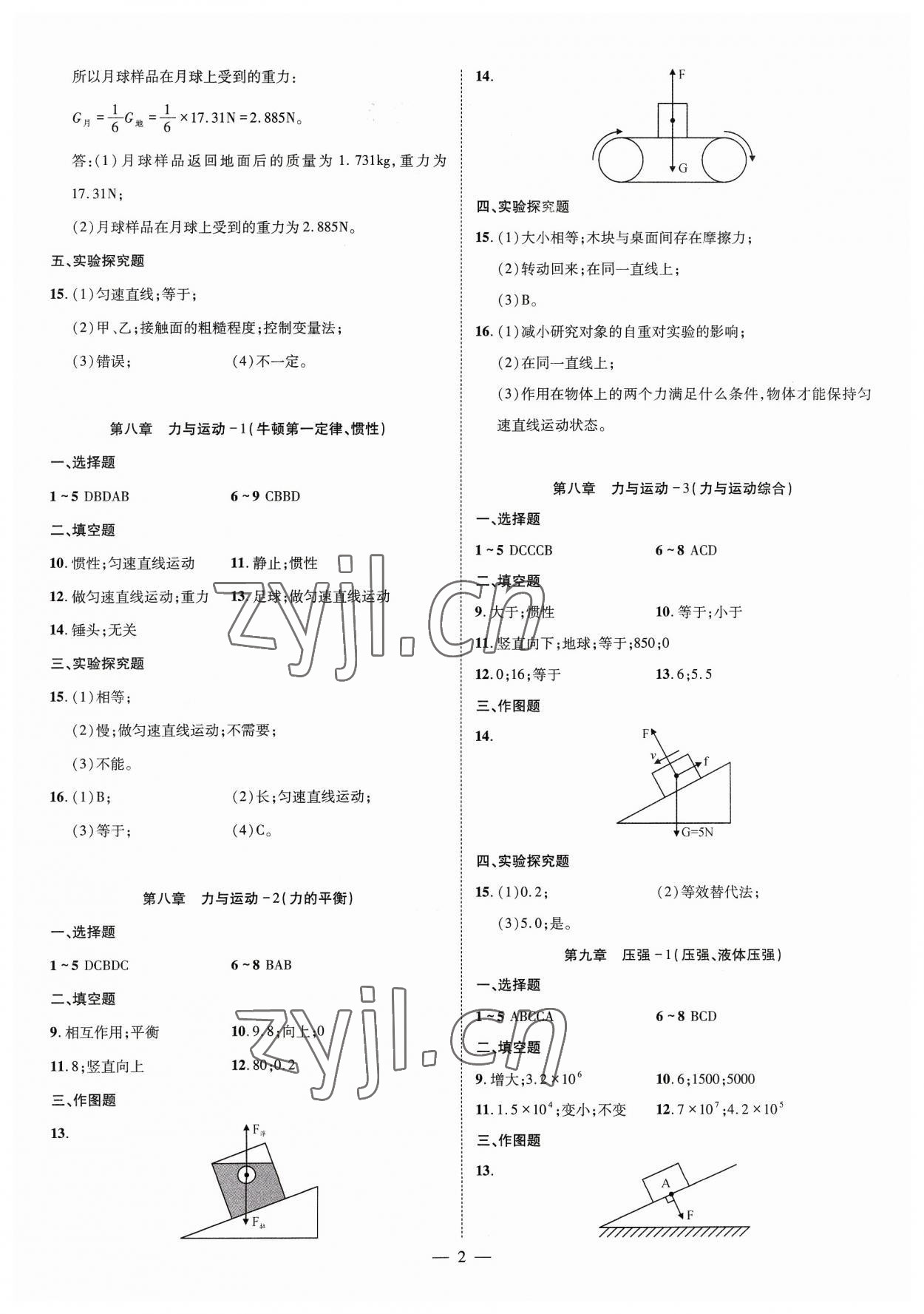 2023年点对点期末复习及智胜暑假八年级物理 参考答案第2页