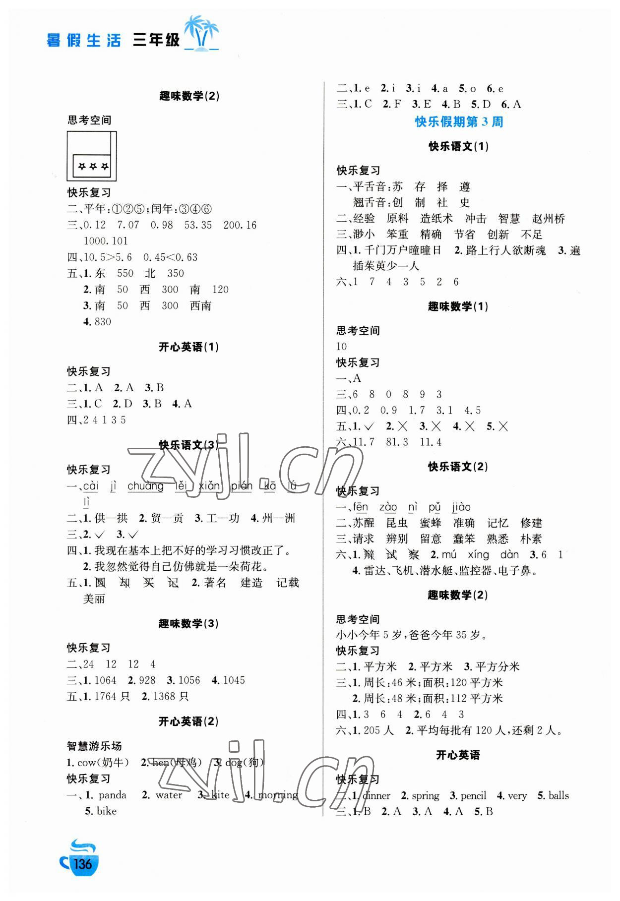 2023年暑假生活安徽科学技术出版社三年级语数综合 第2页
