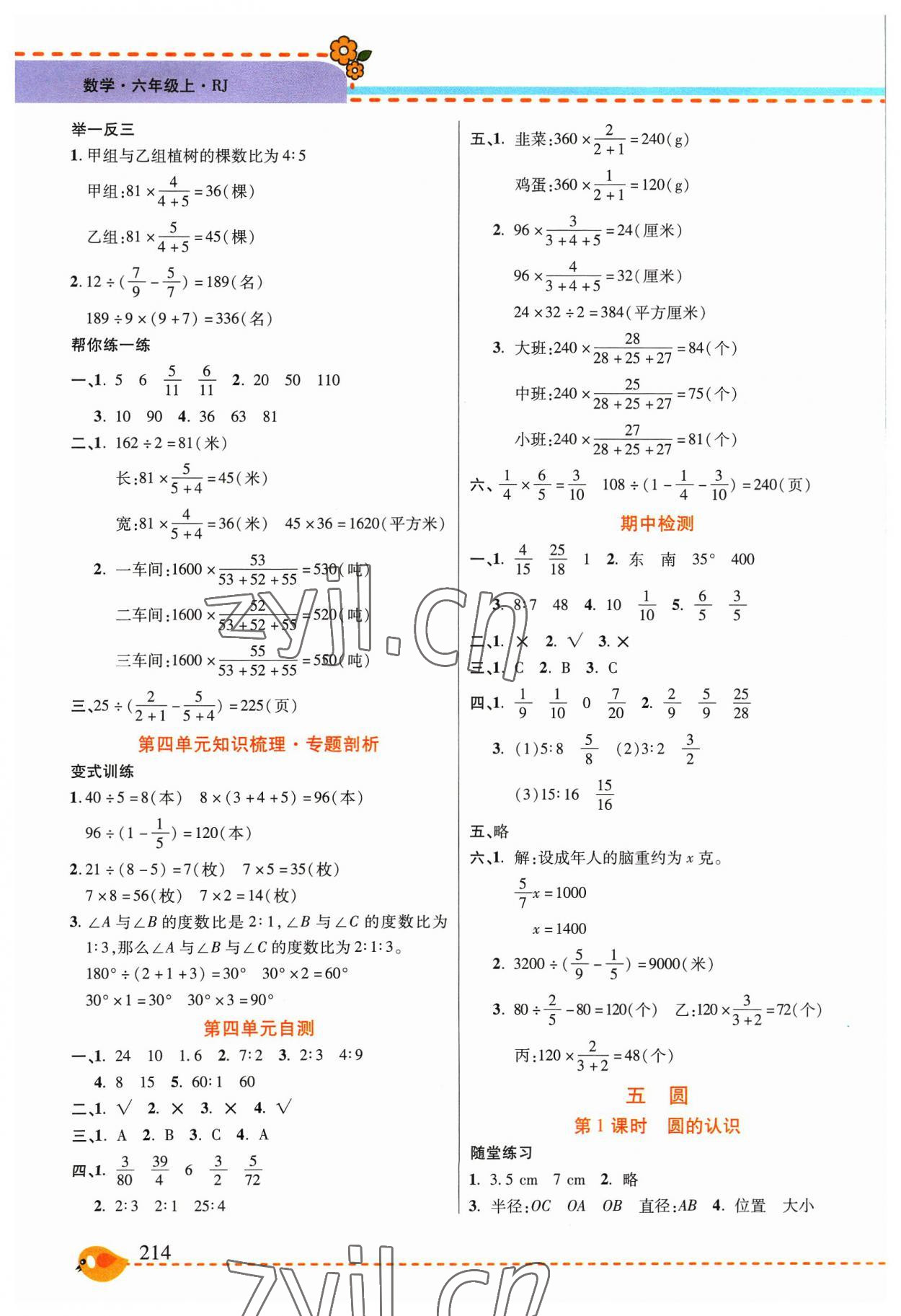 2023年幫你學(xué)六年級數(shù)學(xué)上冊人教版 參考答案第7頁