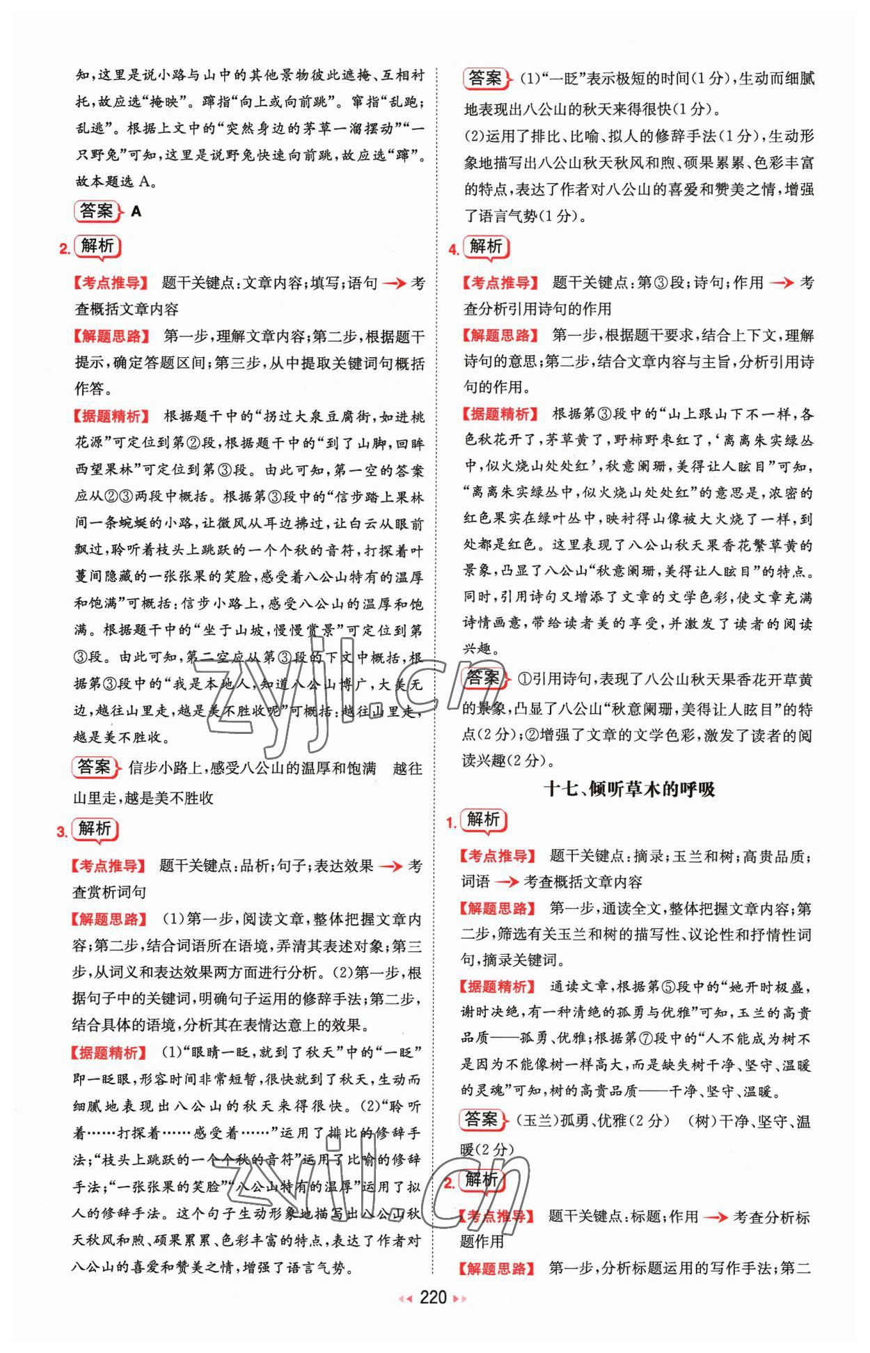 2023年一本現(xiàn)代文閱讀技能訓(xùn)練100篇八年級(jí) 參考答案第18頁