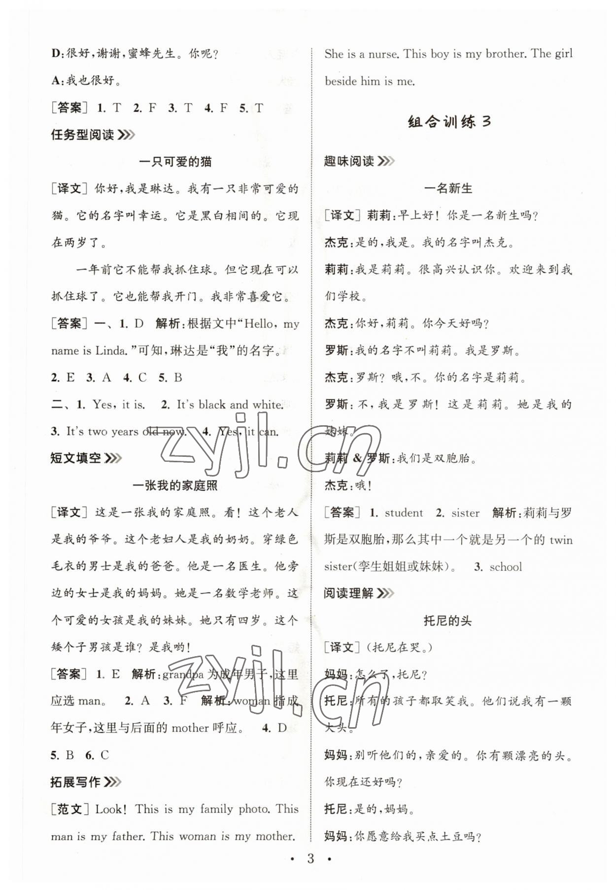 2023年通城学典小学英语阅读组合训练三年级上册通用版 第3页